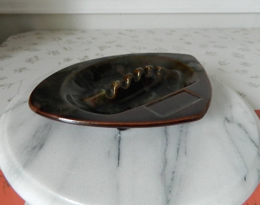 Retro Atomic 1960s Brown Ceramique de Beauce Ashtray Made in Canada