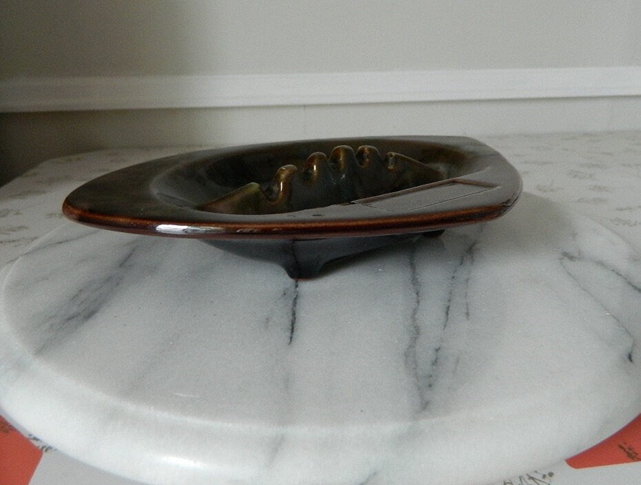 Retro Atomic 1960s Brown Ceramique de Beauce Ashtray Made in Canada
