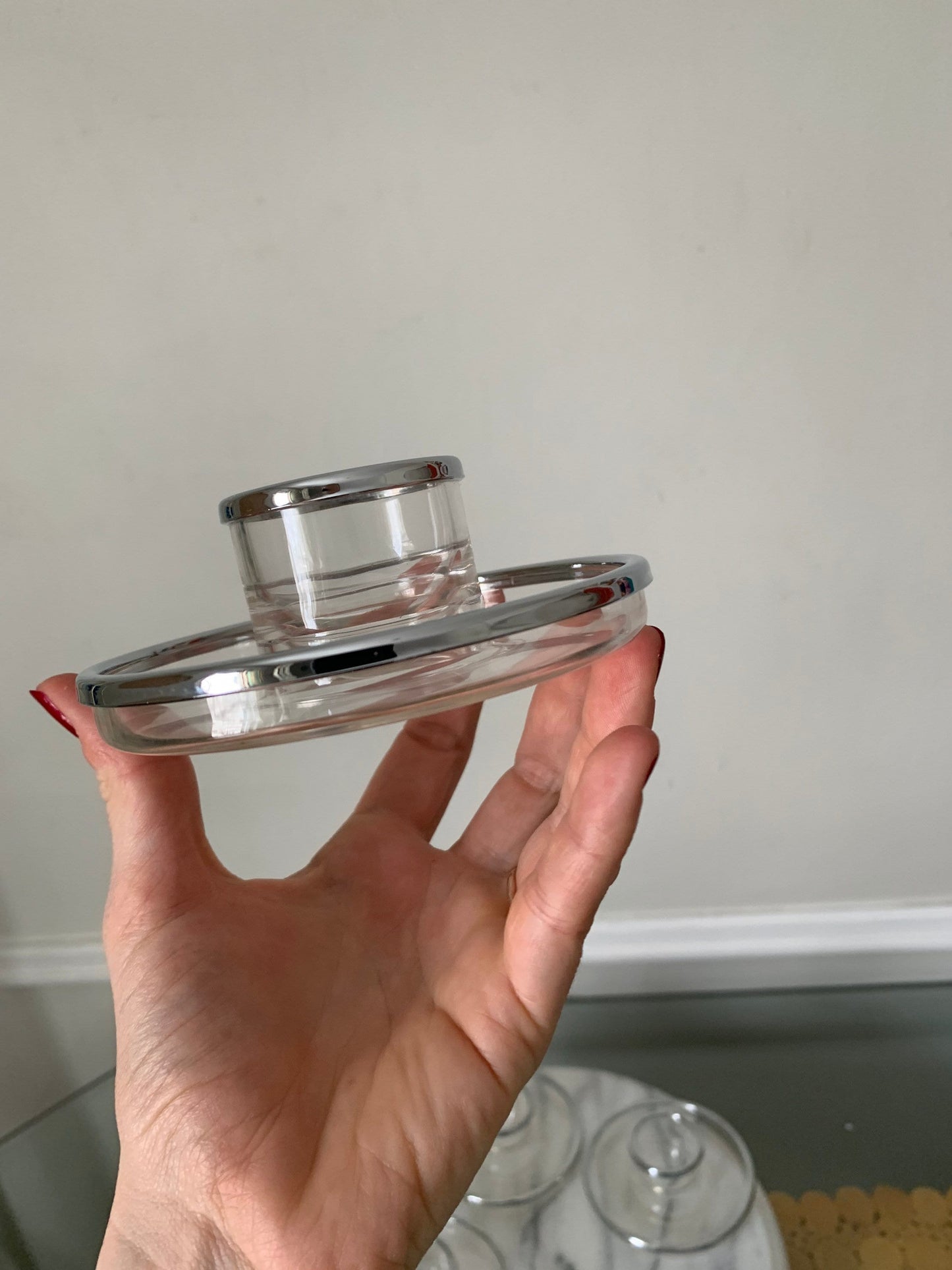 4 Vintage Acrylic Egg Cups with Silver Rims