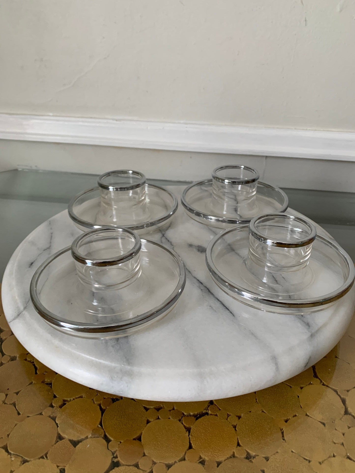 4 Vintage Acrylic Egg Cups with Silver Rims
