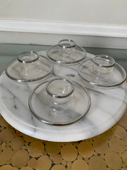 4 Vintage Acrylic Egg Cups with Silver Rims
