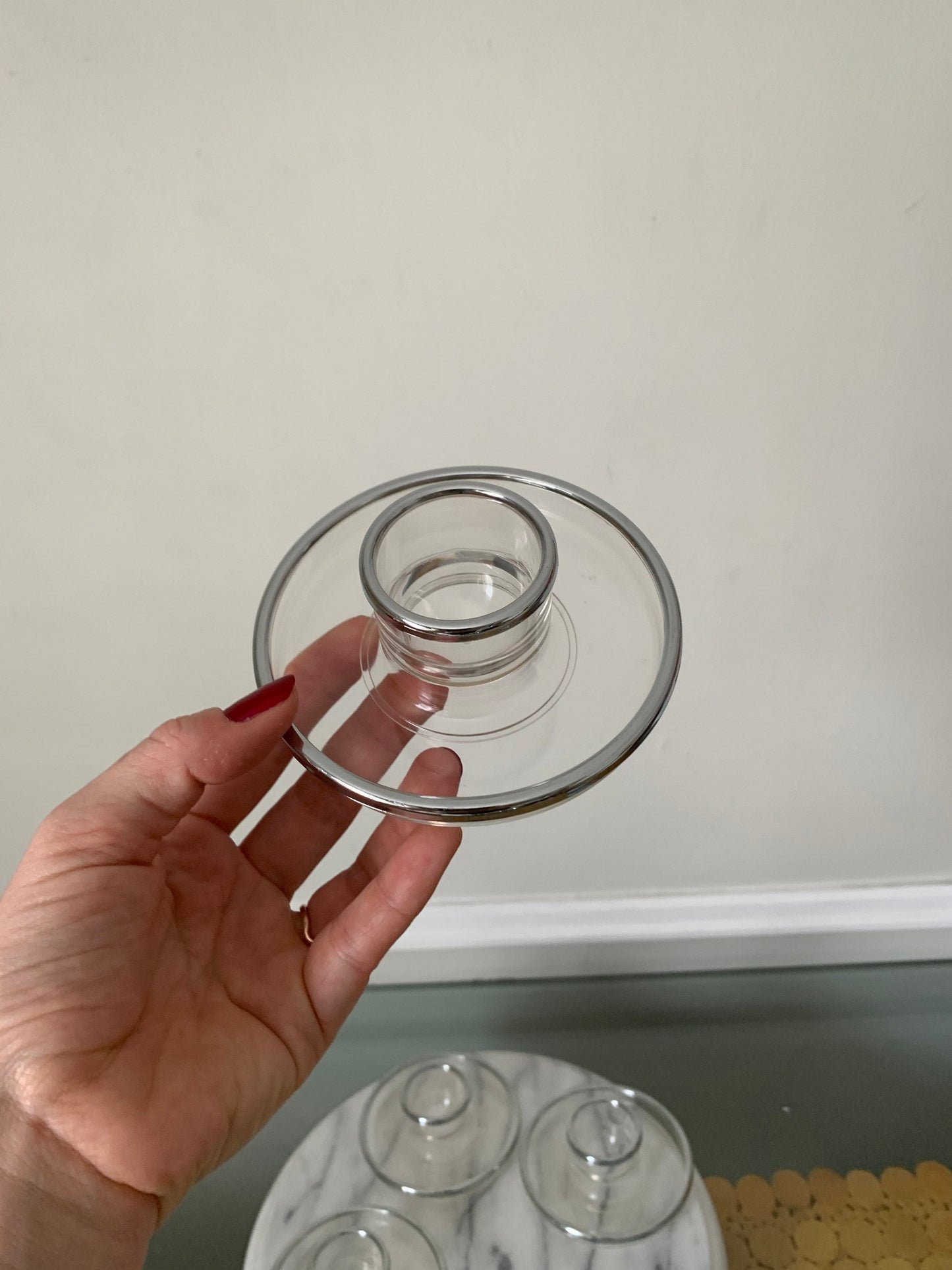 4 Vintage Acrylic Egg Cups with Silver Rims