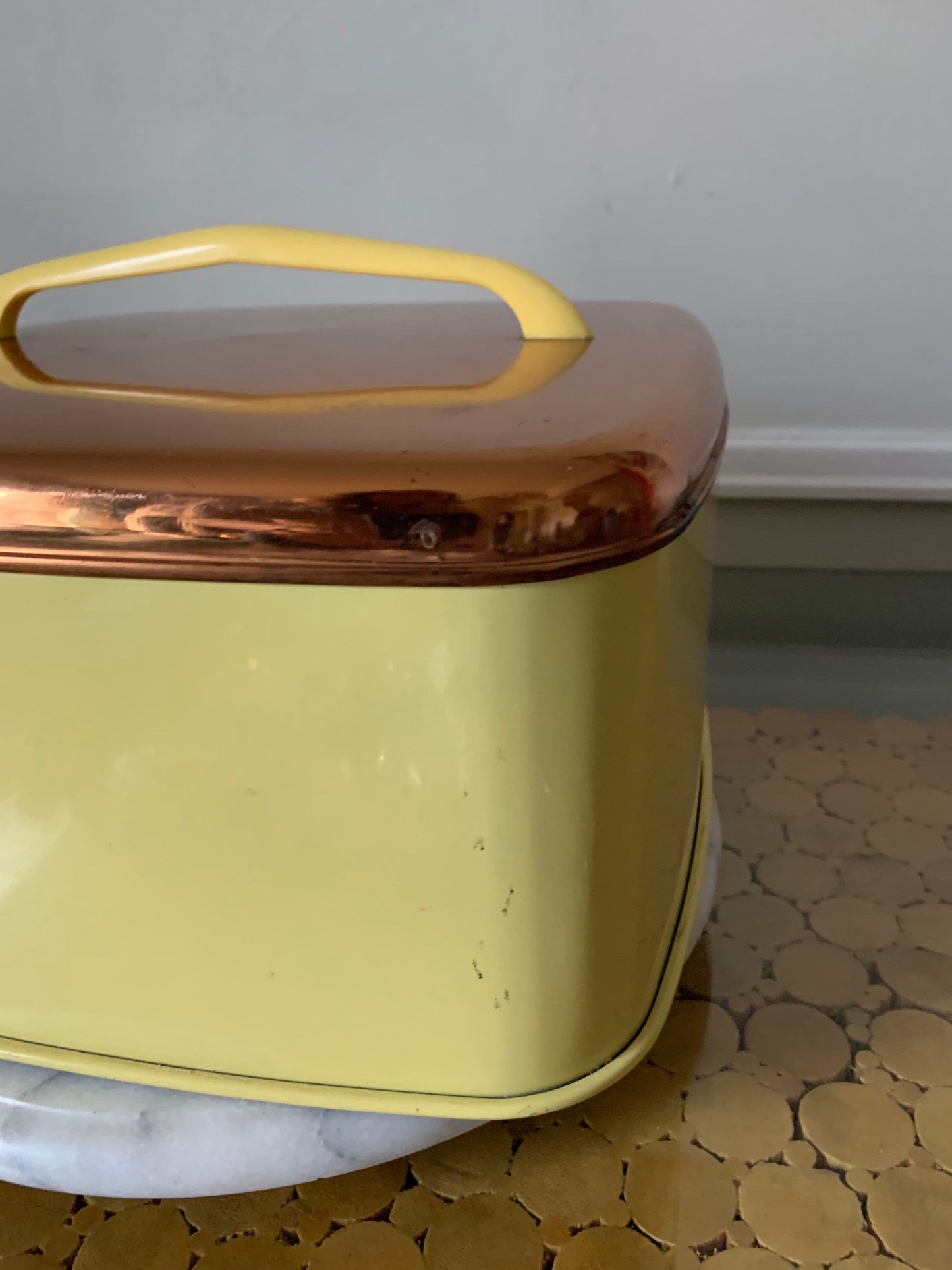 Vintage 1960s Lincoln Copper and Yellow Cake Cover