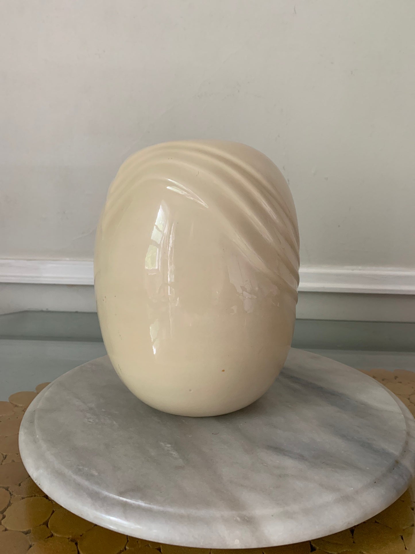 Retro Small Cream Glazed Ceramic Vase