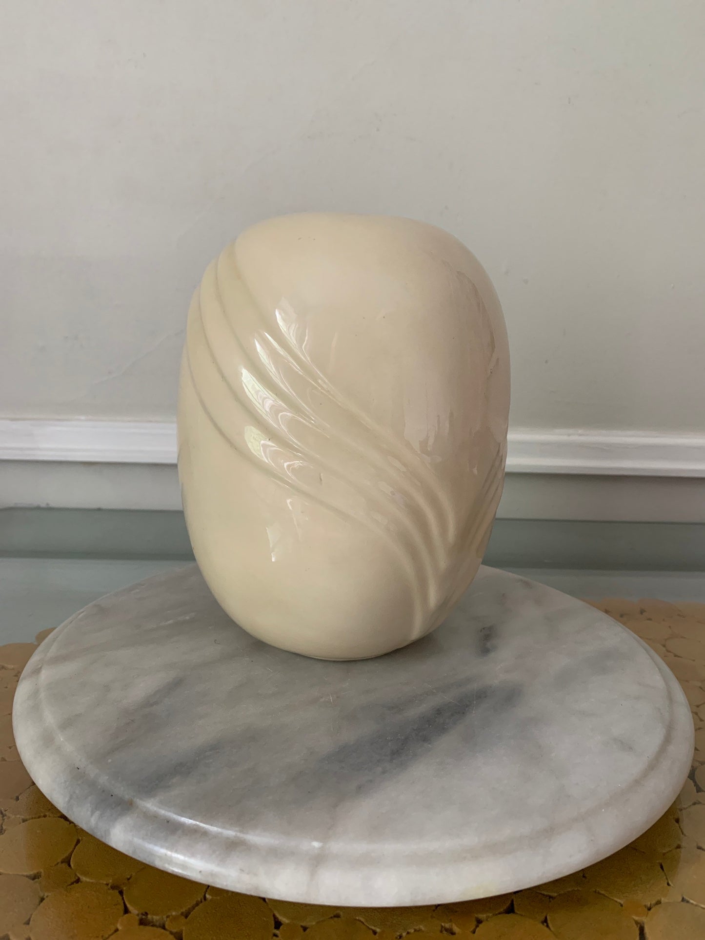 Retro Small Cream Glazed Ceramic Vase