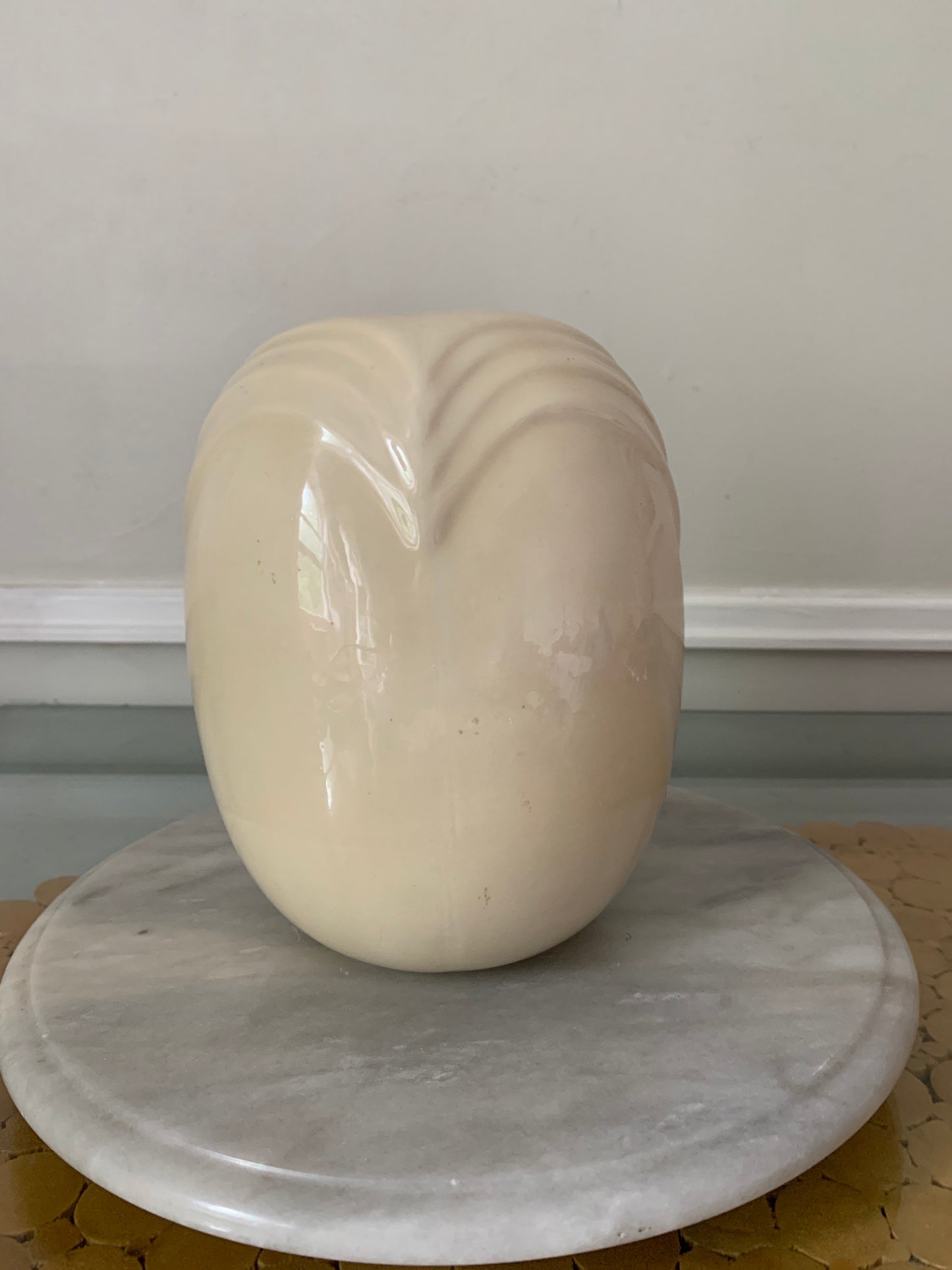 Retro Small Cream Glazed Ceramic Vase