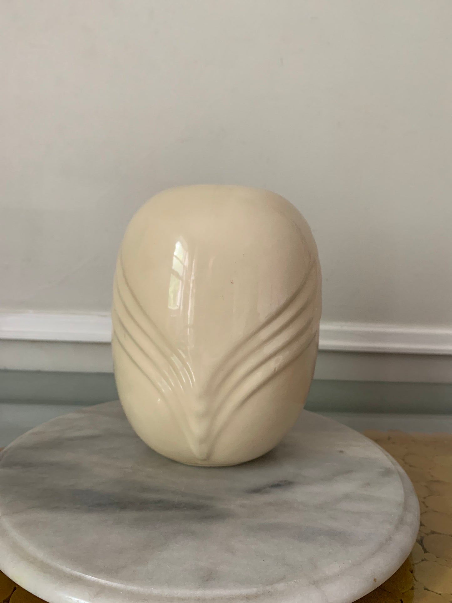 Retro Small Cream Glazed Ceramic Vase