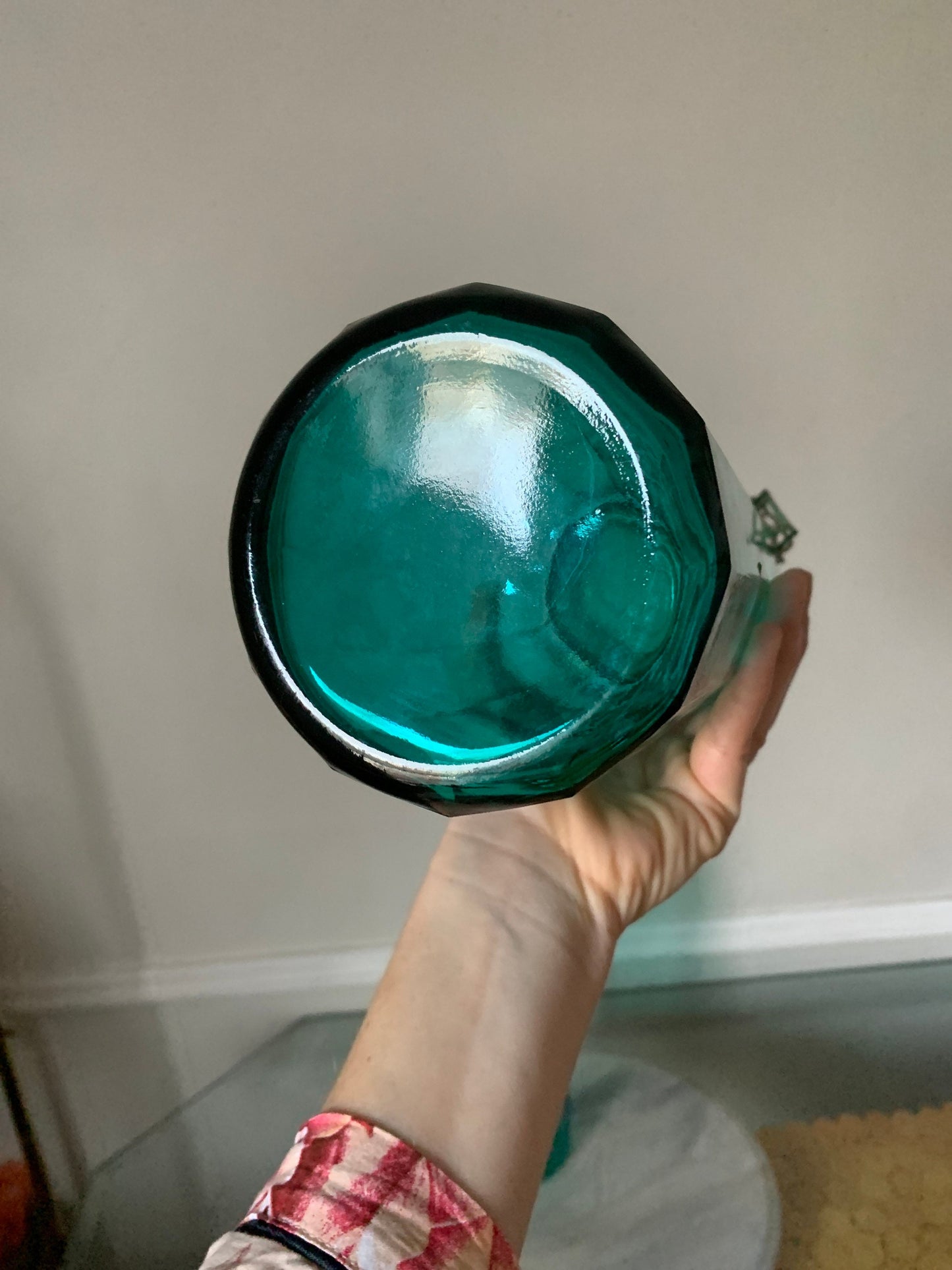 Set of 3  Retro Deep Turquoise Panelled Glass Canisters with Hinged Bail Locking Lids