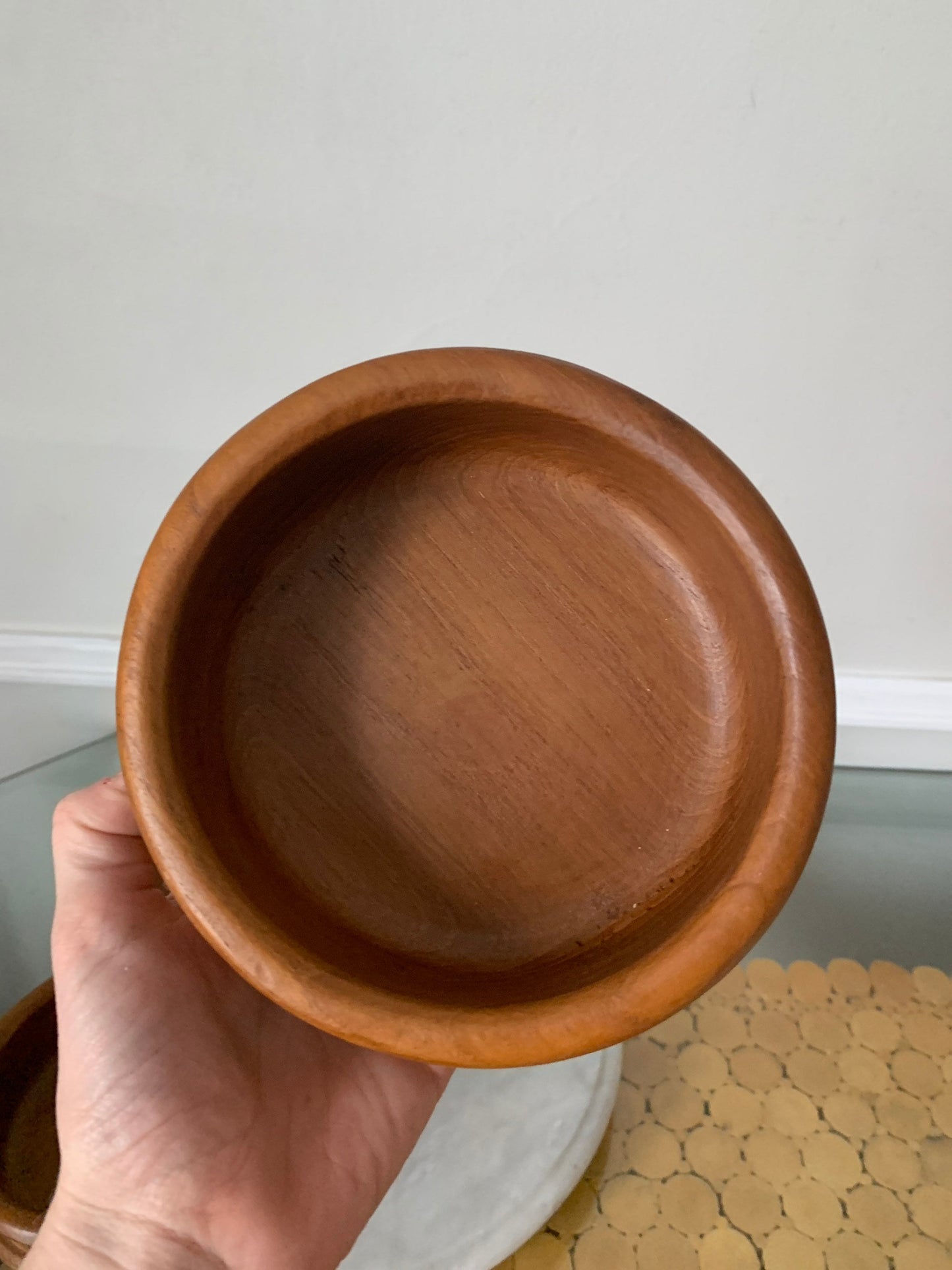 MCM Set of 4 Ridged Teak Salad Bowls