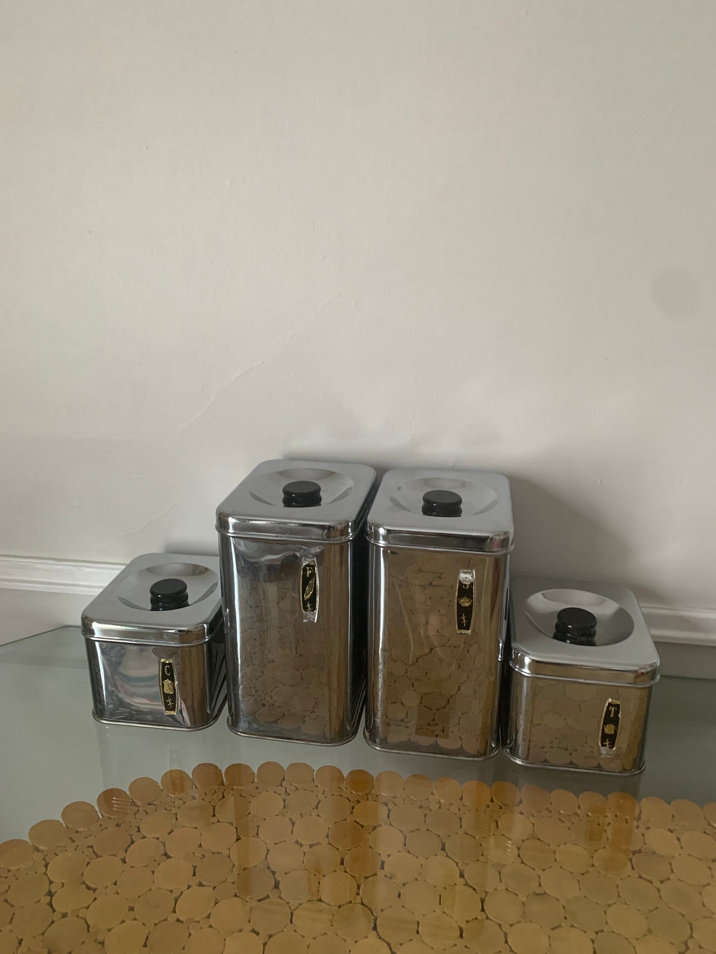 Mid Century Set of Four Chrome Stainless Steel GSW Canisters
