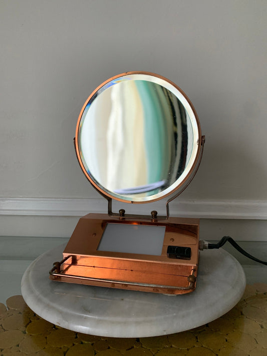 Vintage Beck Electric Copper Lighted Swivel Make Up Boudoir Mirror