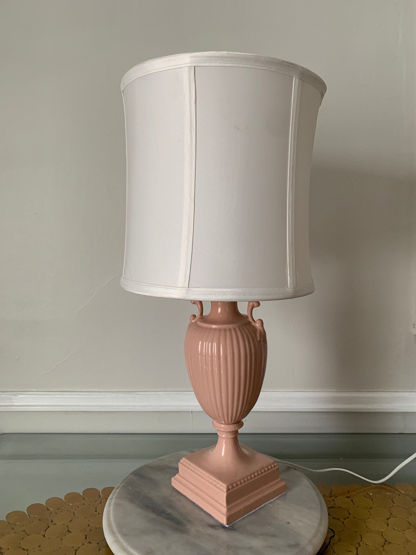 Vintage Medium Pink Pedestal Ceramic Lamp