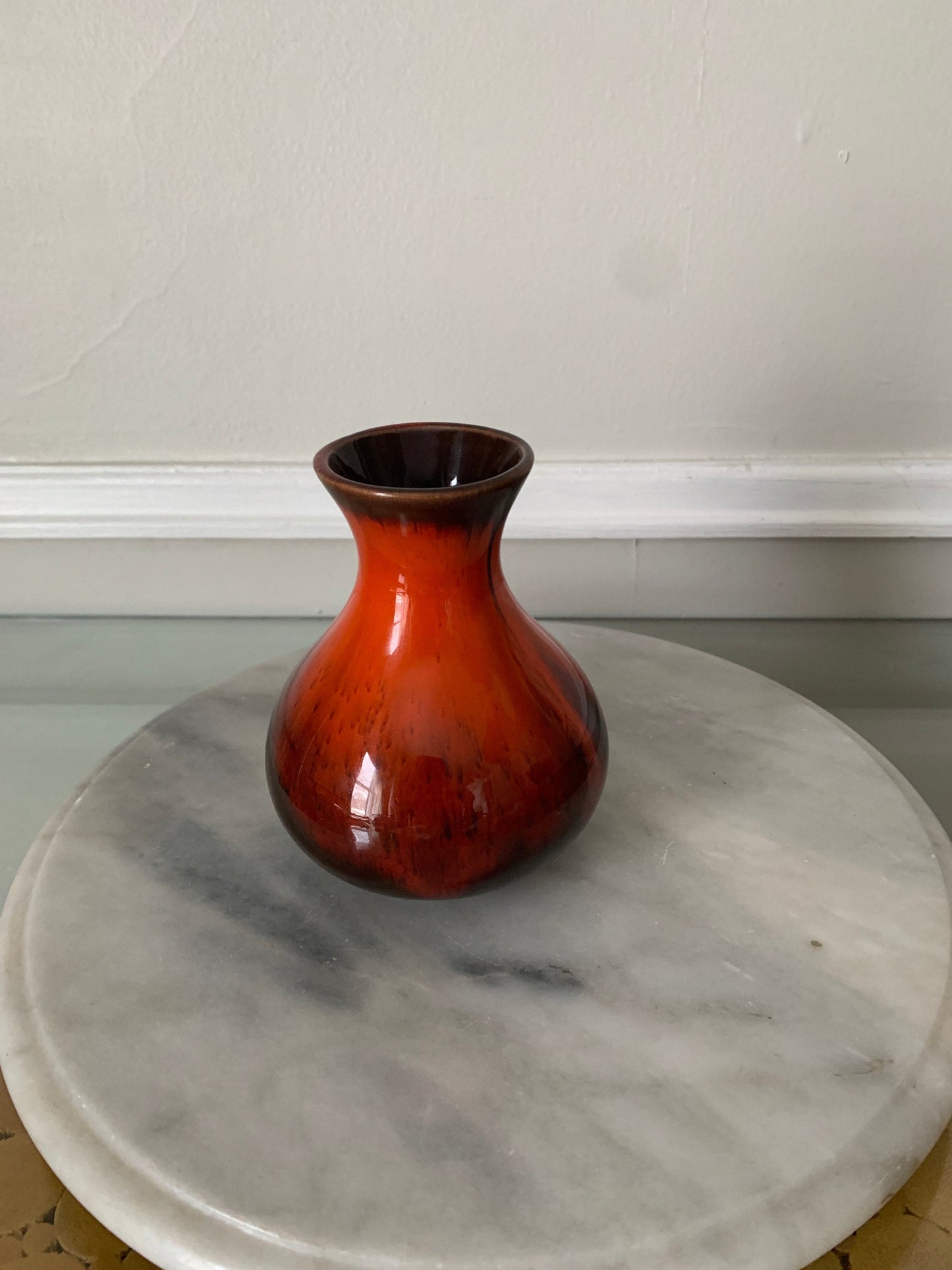 MCM Small Orange Lava Drip Glazed Pottery Vase