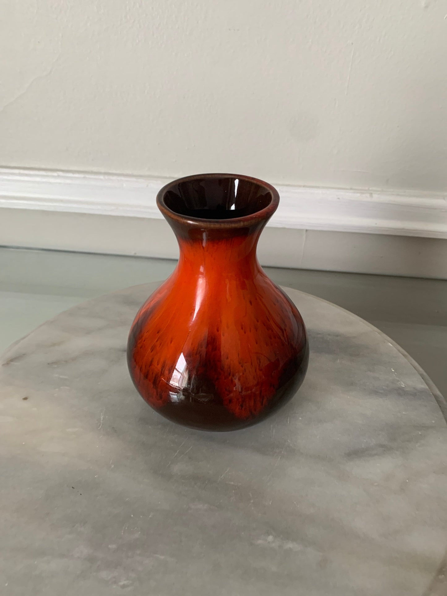 MCM Small Orange Lava Drip Glazed Pottery Vase