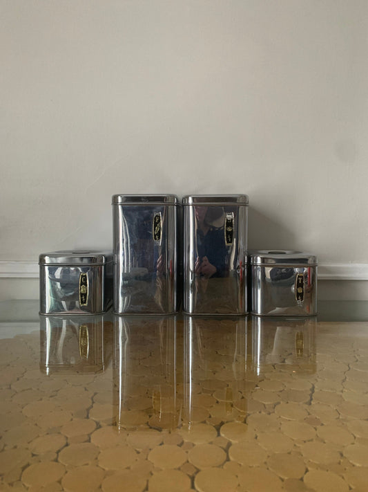 Mid Century Set of Four Chrome Stainless Steel GSW Canisters