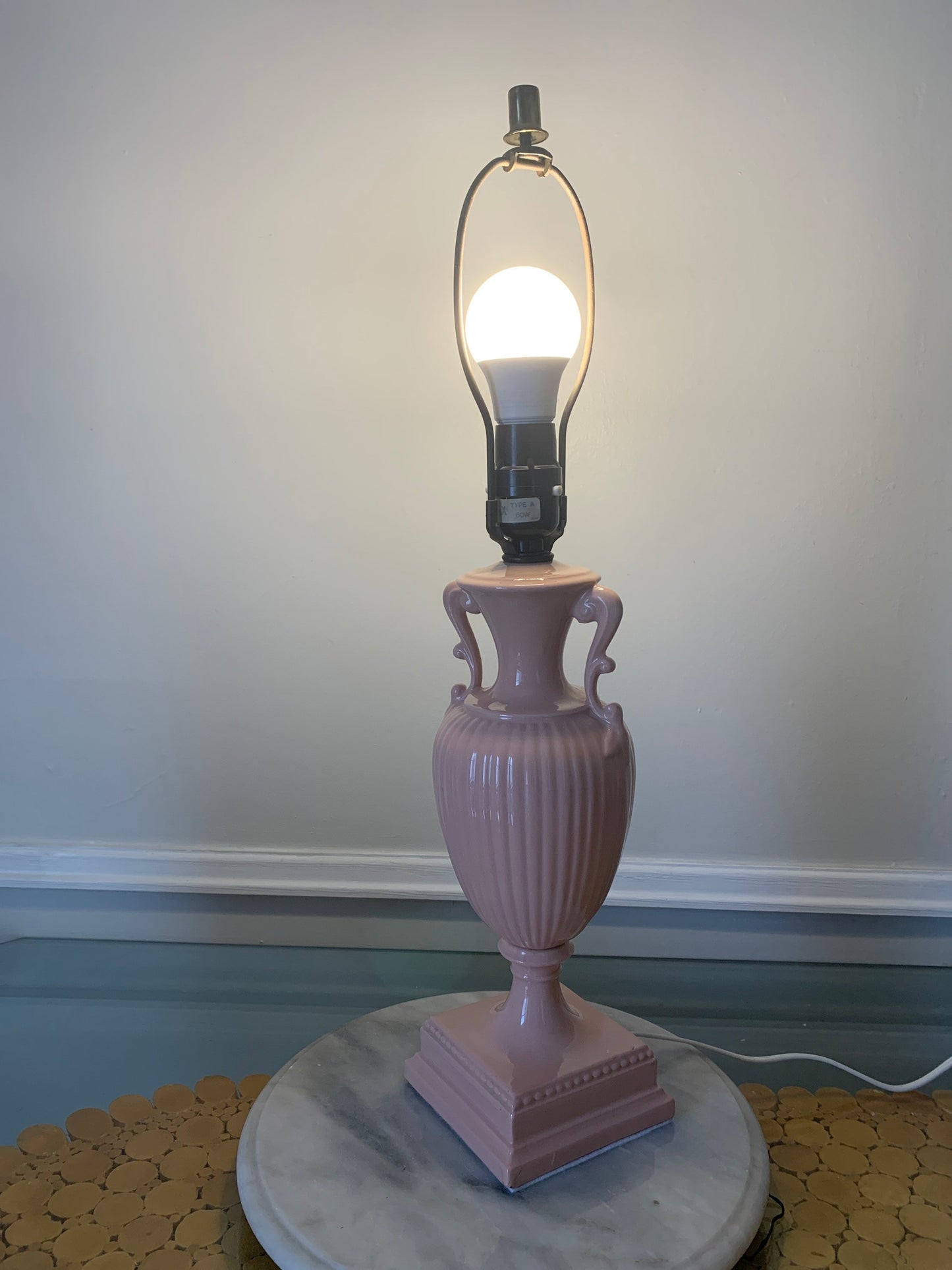 Vintage Medium Pink Pedestal Ceramic Lamp