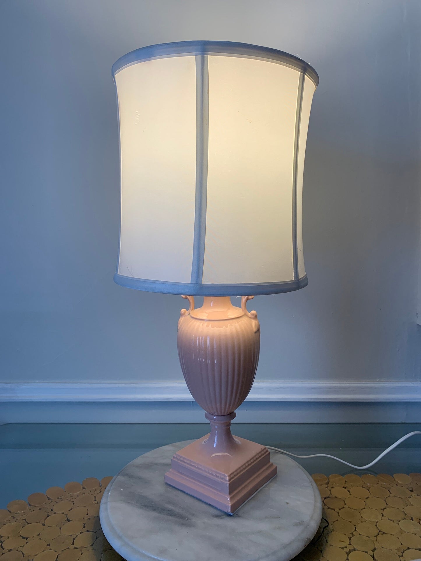 Vintage Medium Pink Pedestal Ceramic Lamp