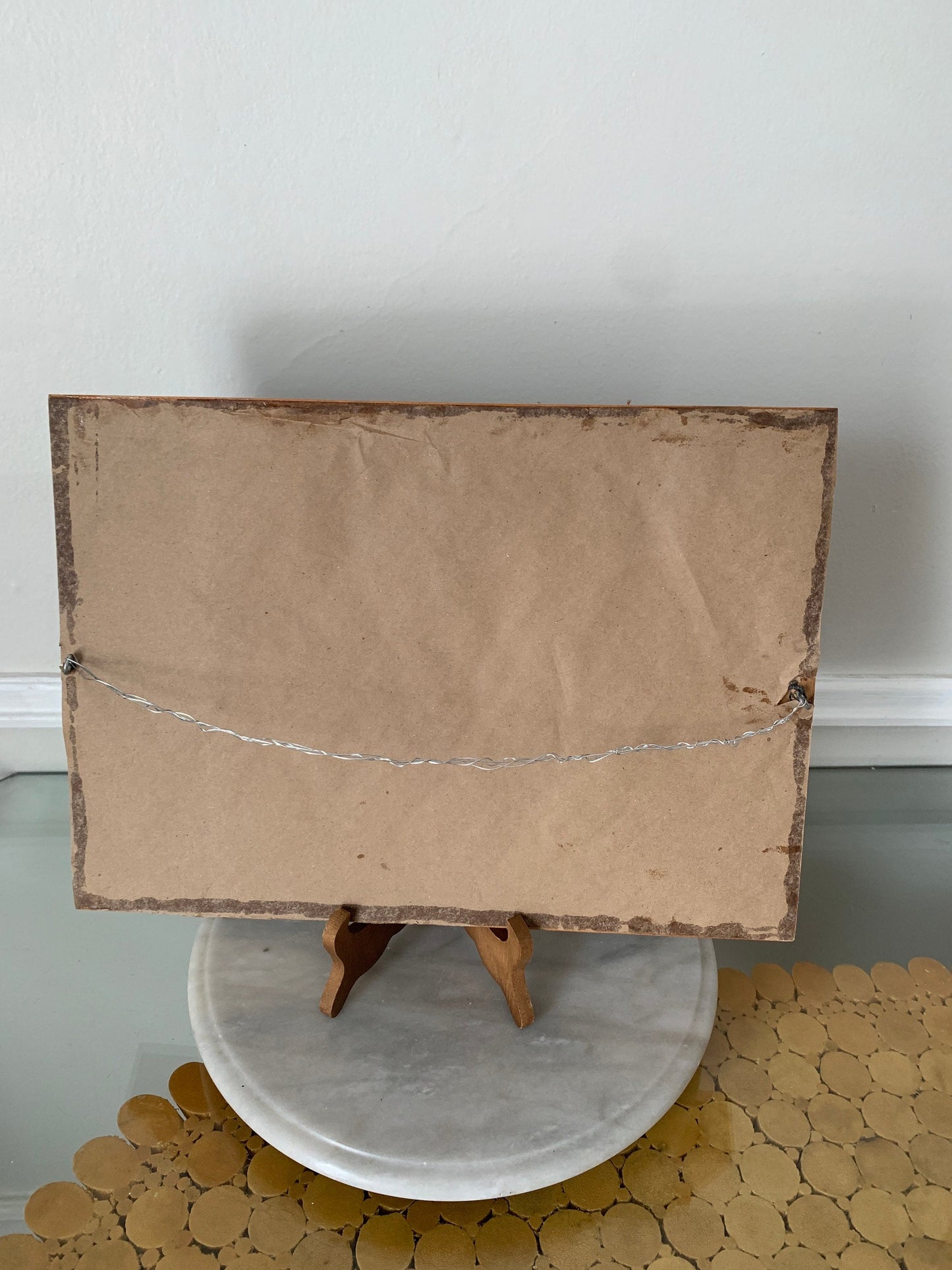 Medium Retro Embroidered Yarn Cottage Wishing Well Scene in Wood Frame