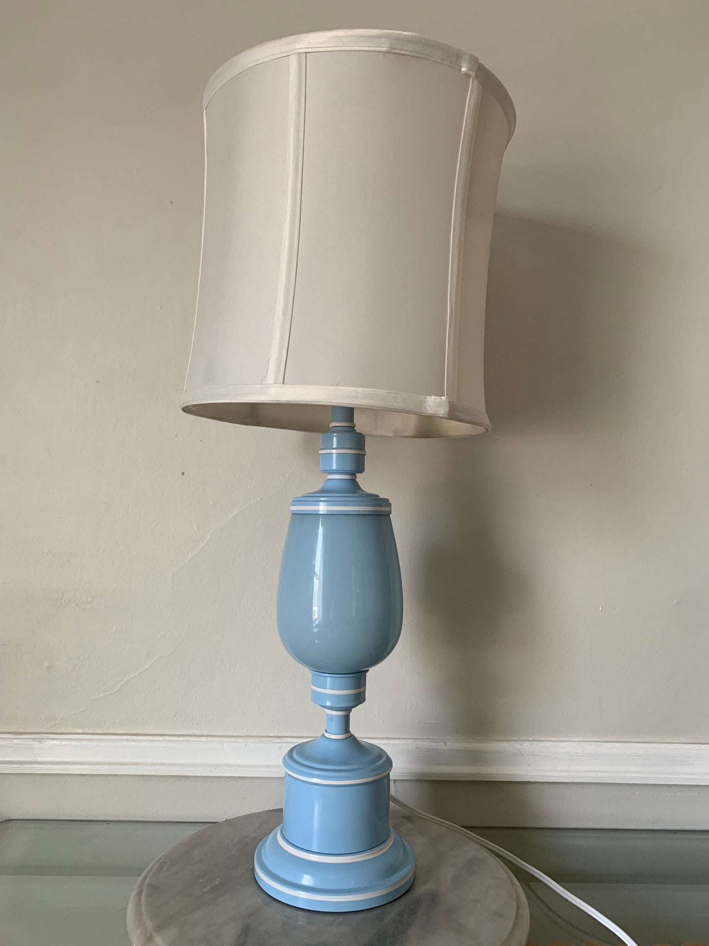 Vintage Medium Baby Blue Metal and Glass Lamp No Shade