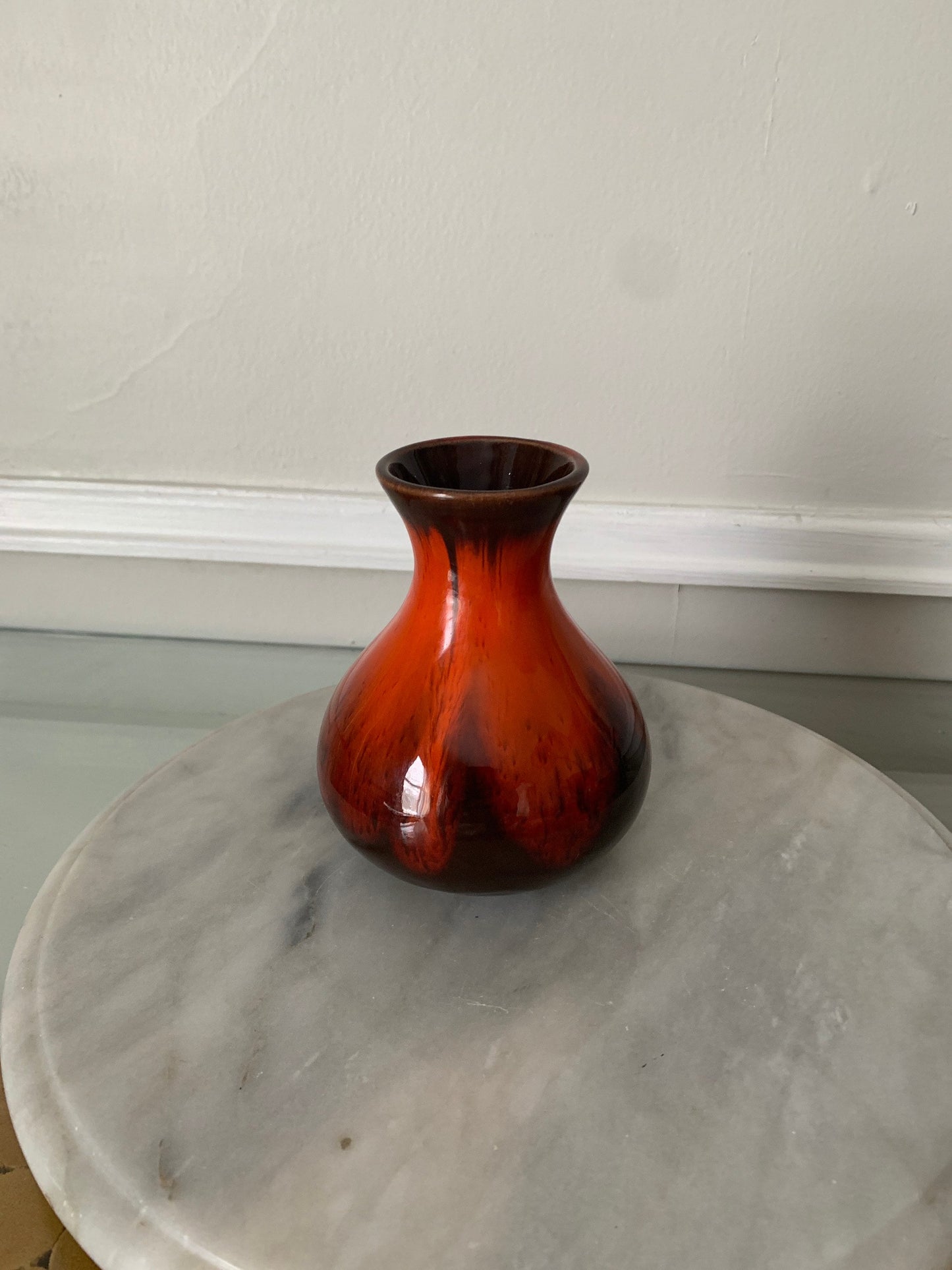 MCM Small Orange Lava Drip Glazed Pottery Vase