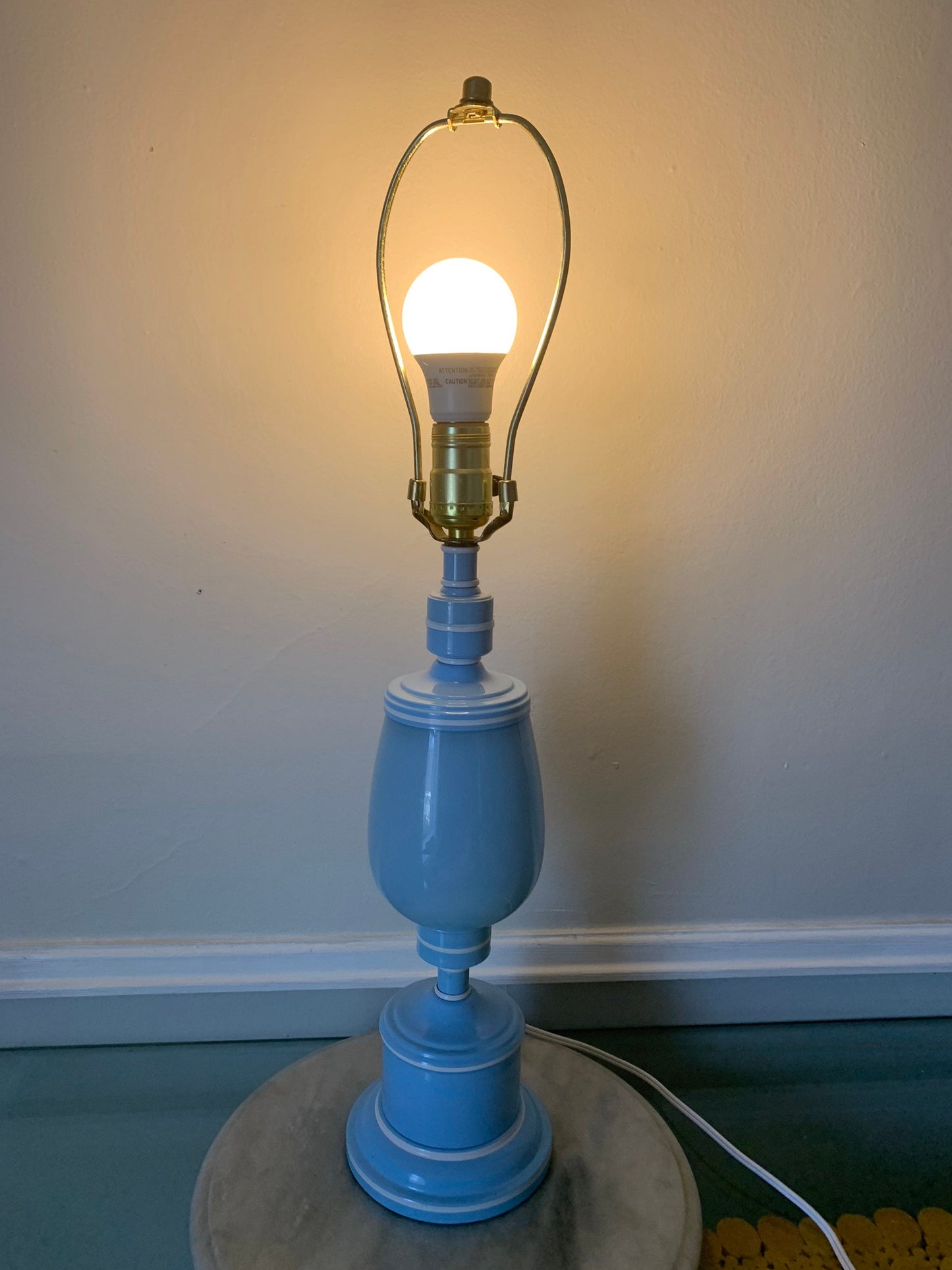 Vintage Medium Baby Blue Metal and Glass Lamp No Shade