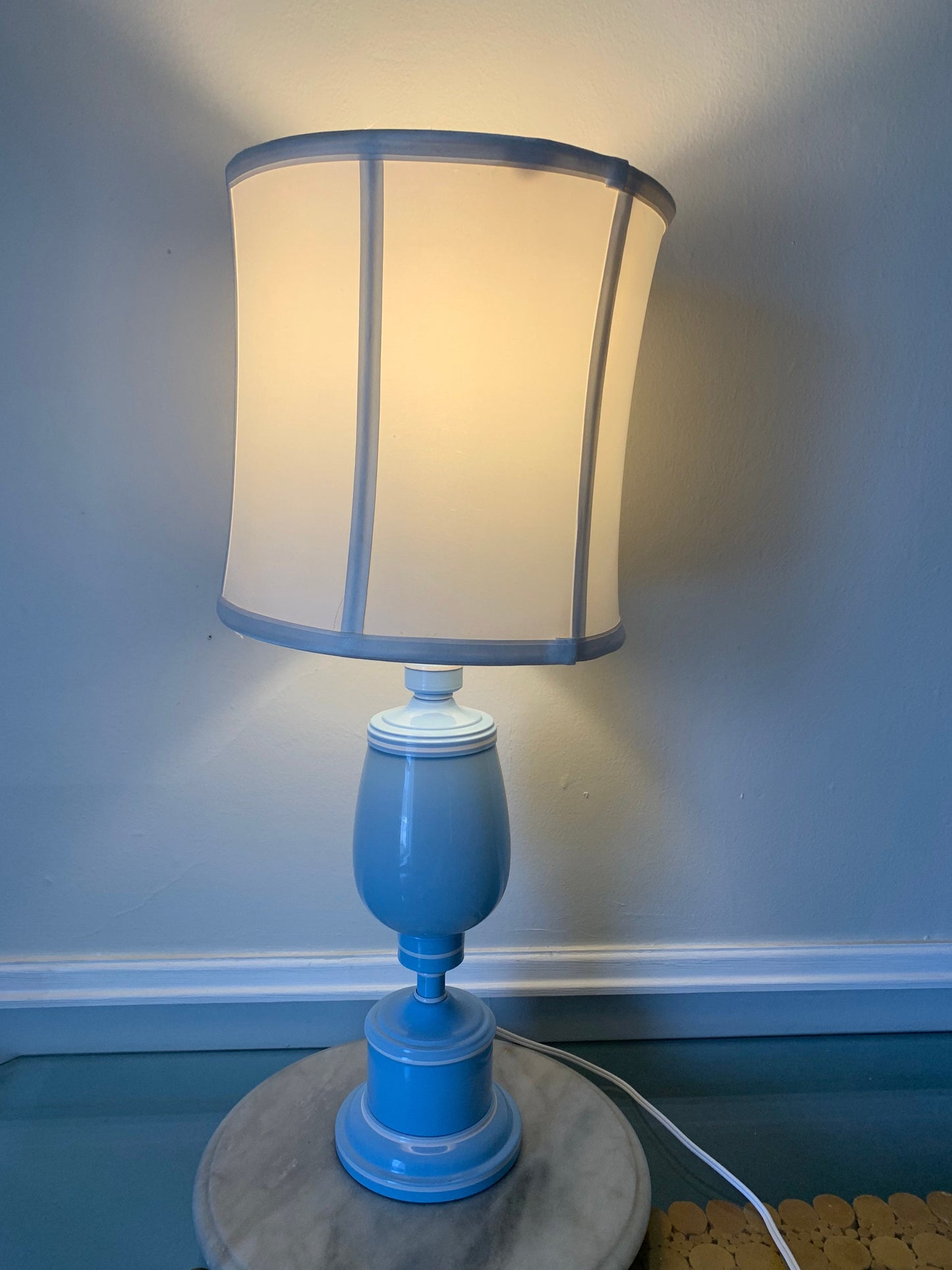 Vintage Medium Baby Blue Metal and Glass Lamp No Shade