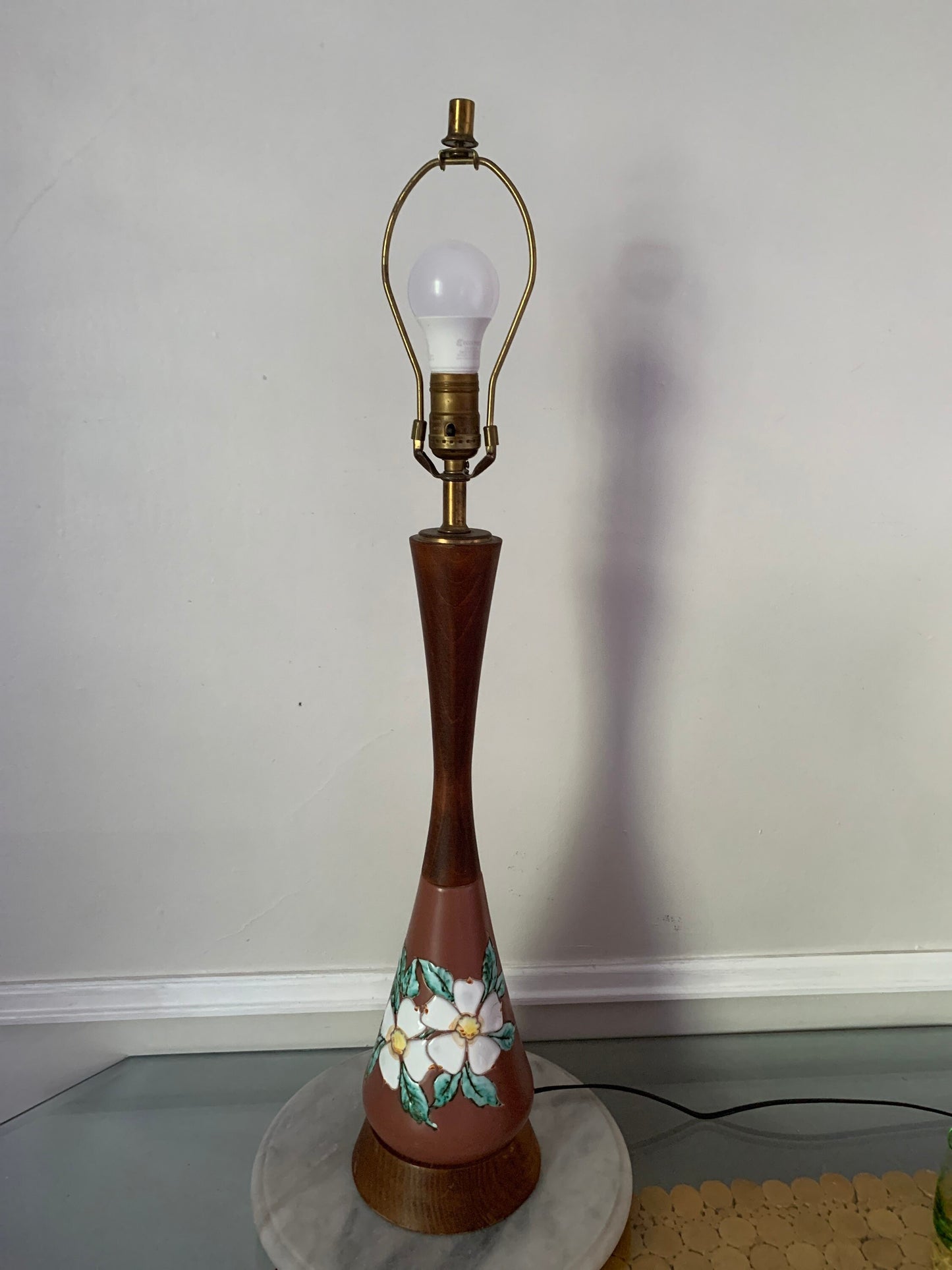 Tall MCM Herta Gertz Pottery Lamp with Teak Shade not Included