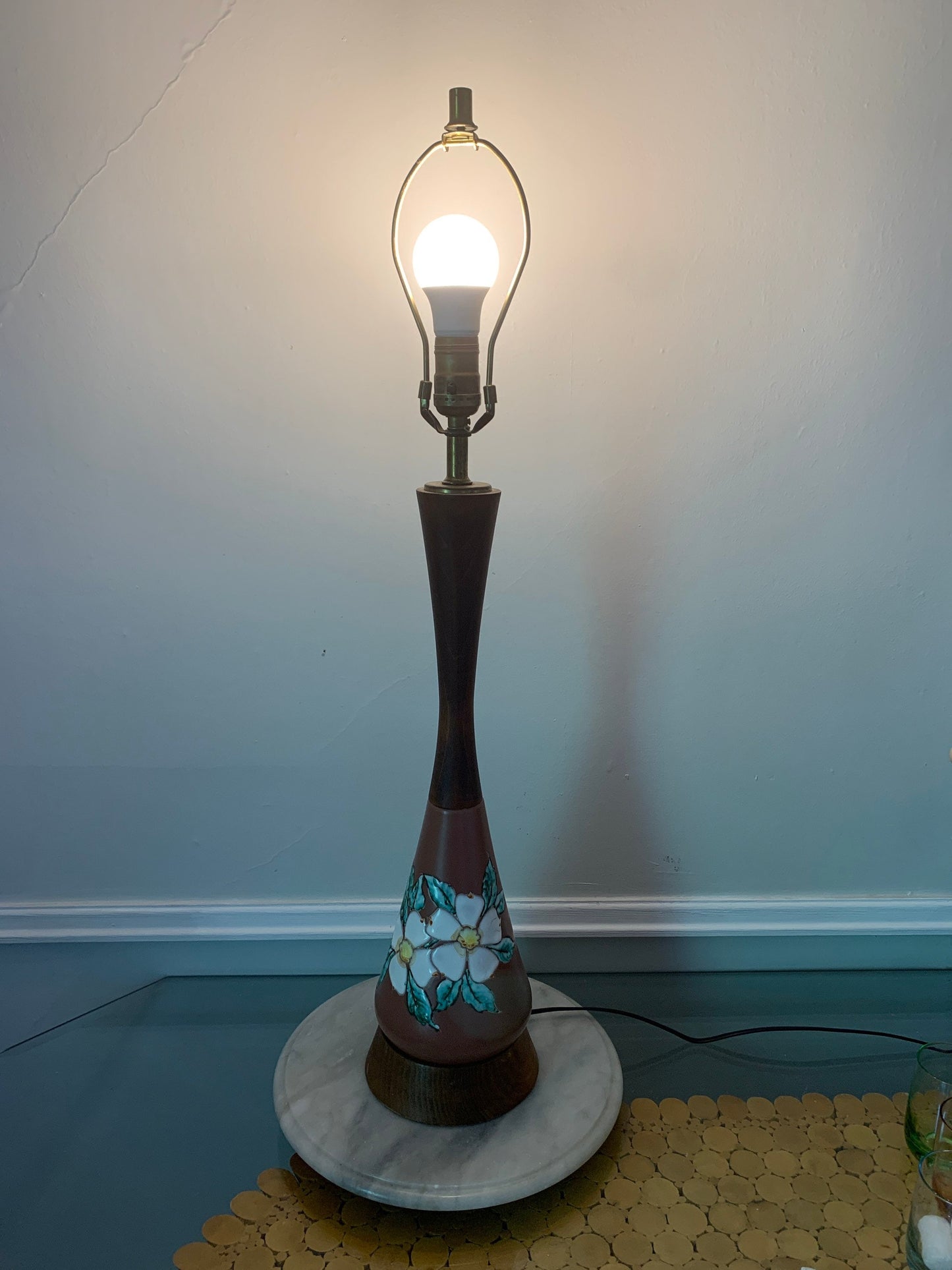 Tall MCM Herta Gertz Pottery Lamp with Teak Shade not Included
