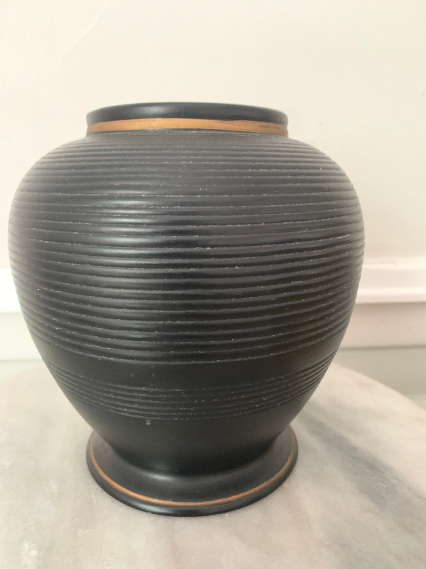 Vintage Art Deco Hand Painted Brentleigh Ware Black Ribbed Rose Flower Planter Made in England
