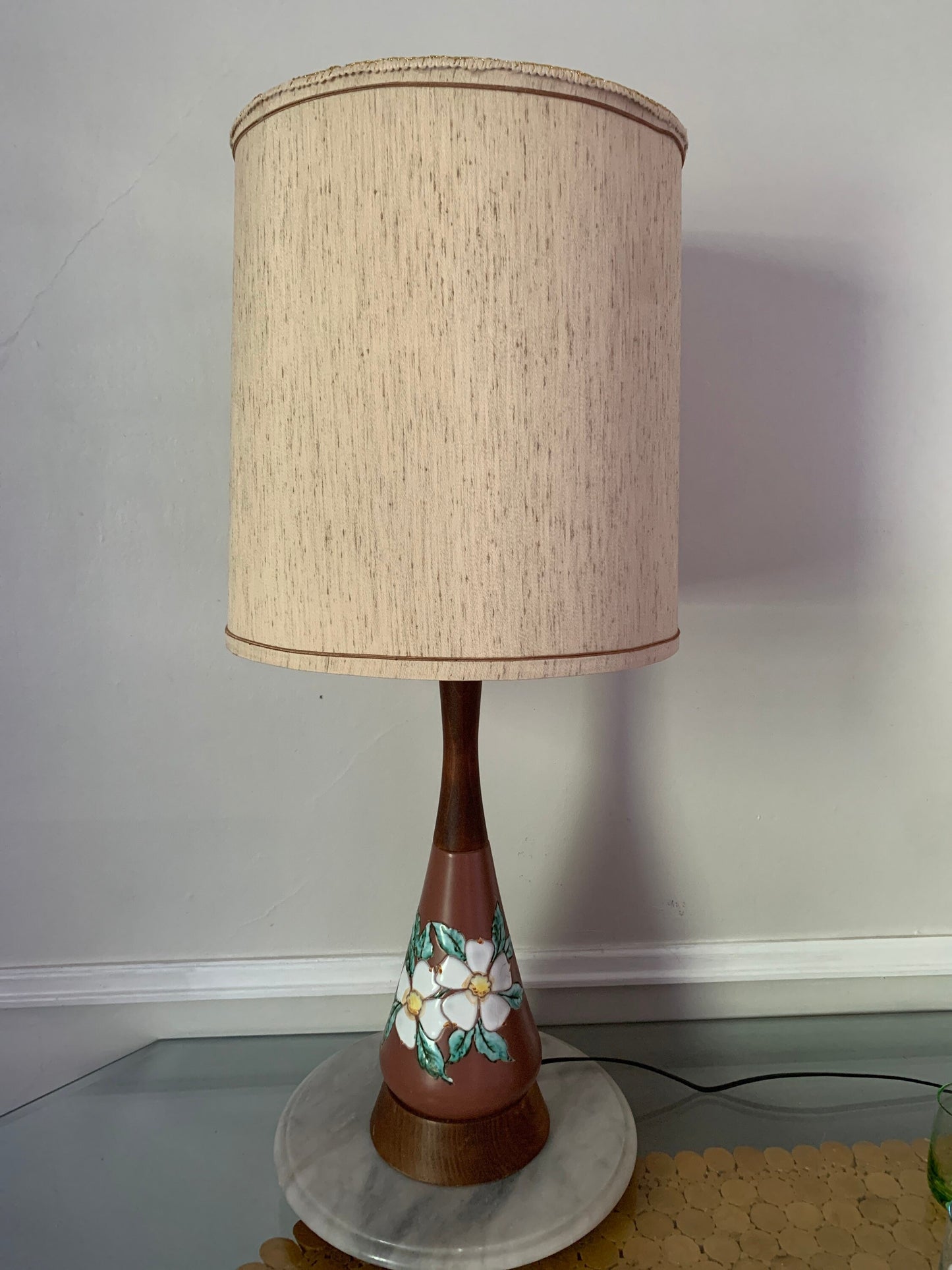 Tall MCM Herta Gertz Pottery Lamp with Teak Shade not Included