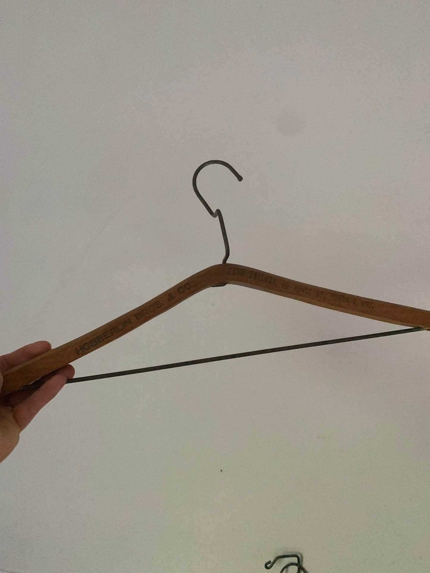 Set of 6 Vintage Hard Wood Suit & Top Hangers with Business Names
