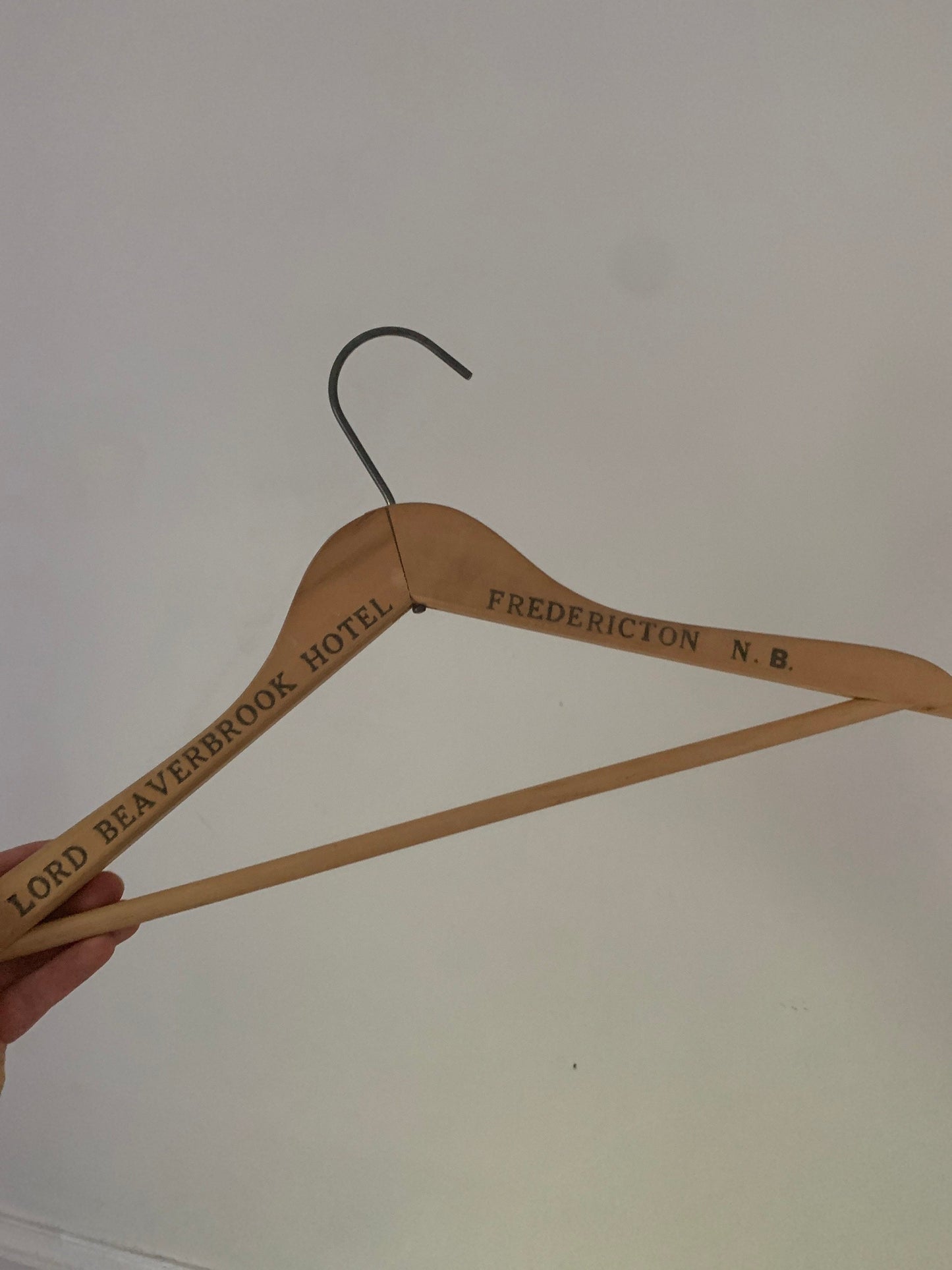 Set of 6 Vintage Hard Wood Suit & Top Hangers with Business Names