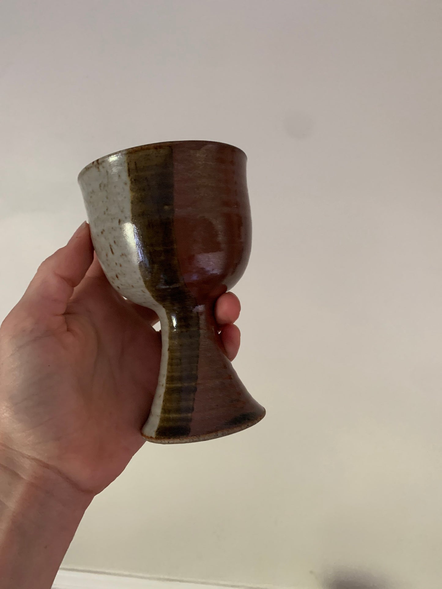 Set of 2 Handmade Vintage Brown Stoneware Speckled Pottery Goblets
