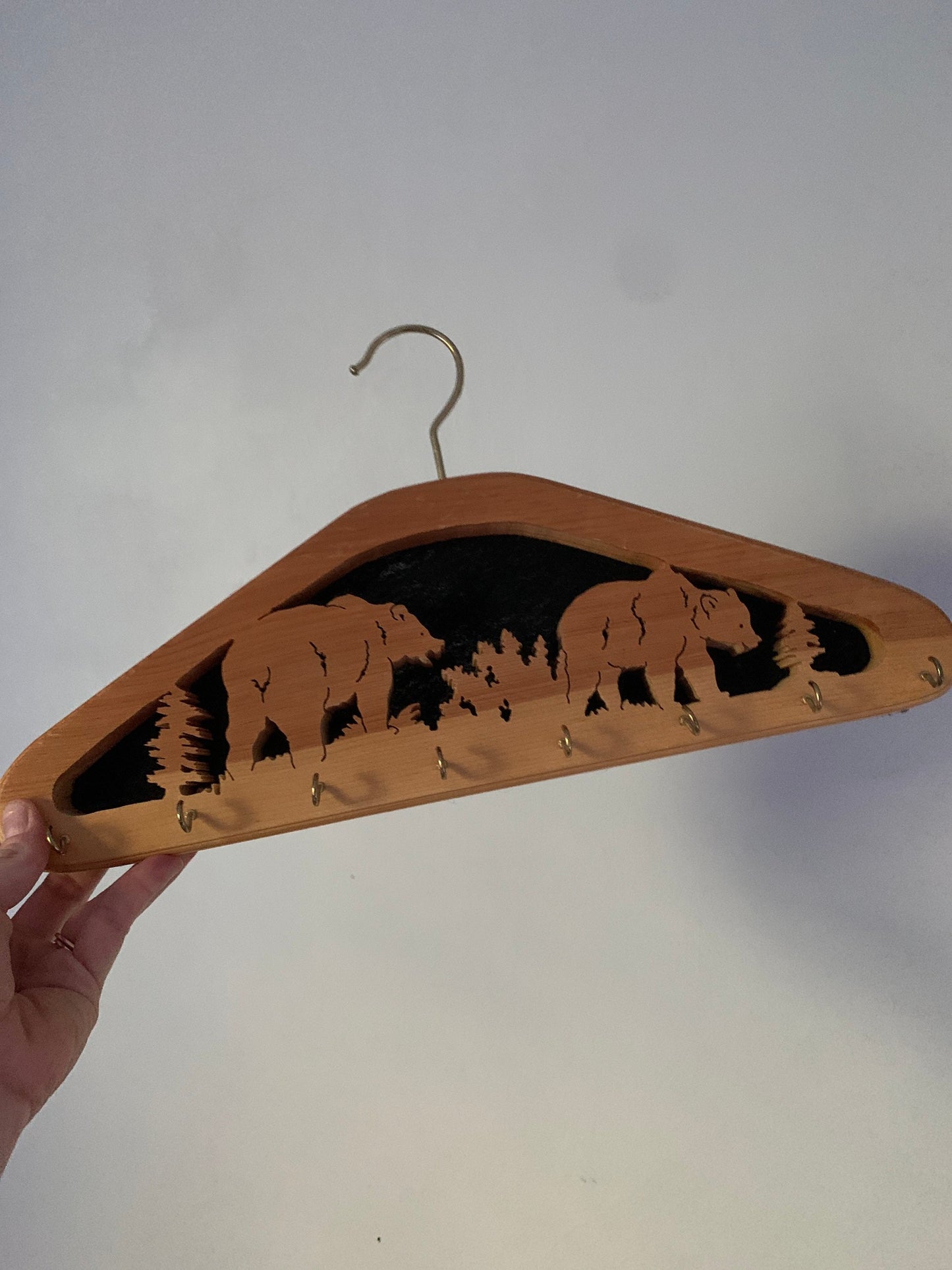 Pair of Hand Carved Eagle & Bear Wall Decor Hangers with Hooks