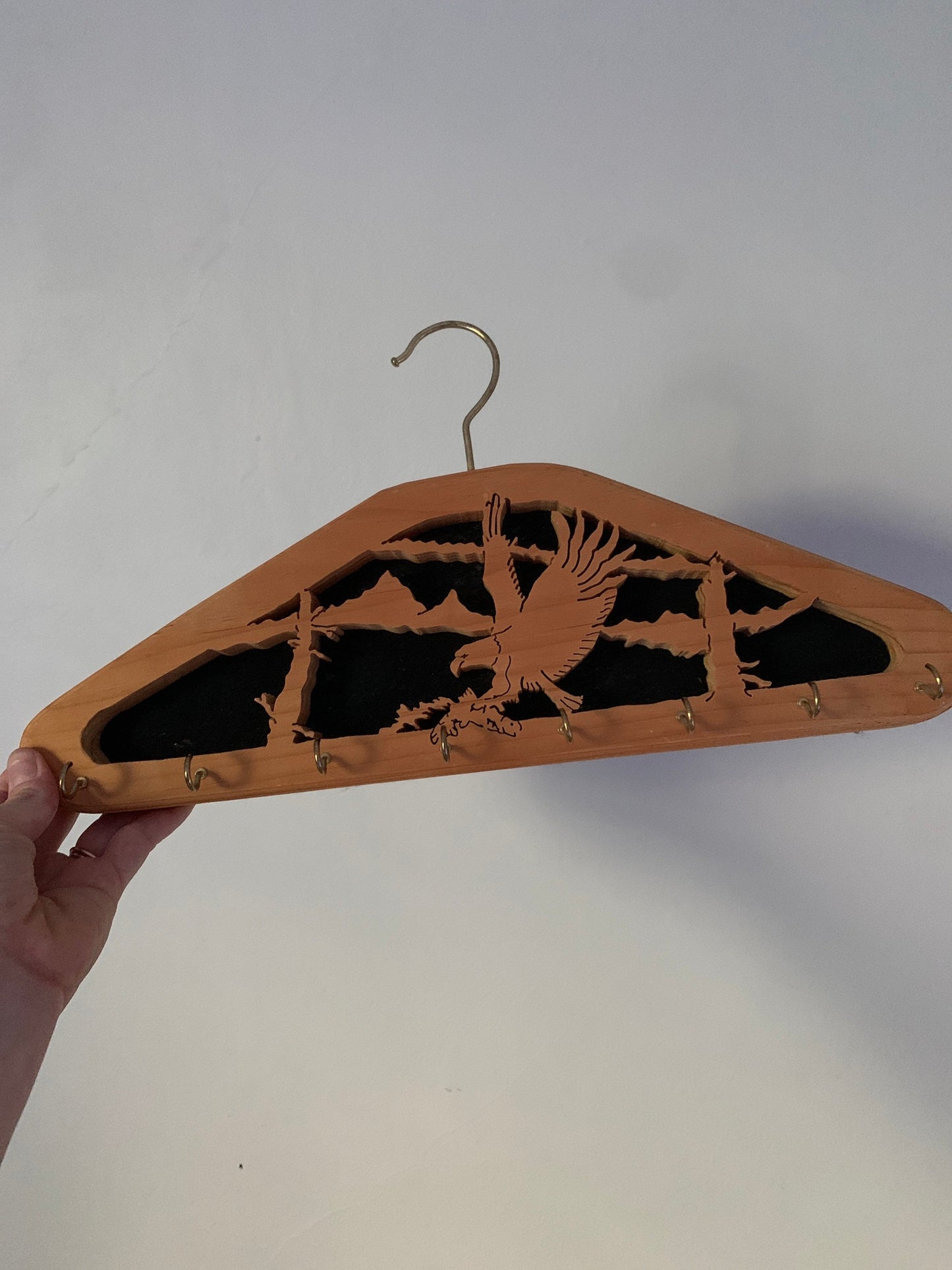 Pair of Hand Carved Eagle & Bear Wall Decor Hangers with Hooks