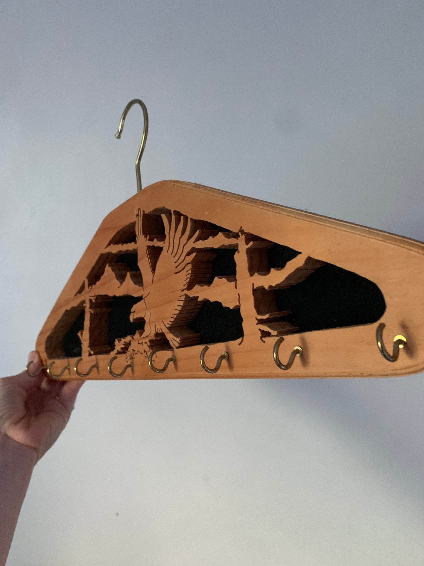 Pair of Hand Carved Eagle & Bear Wall Decor Hangers with Hooks