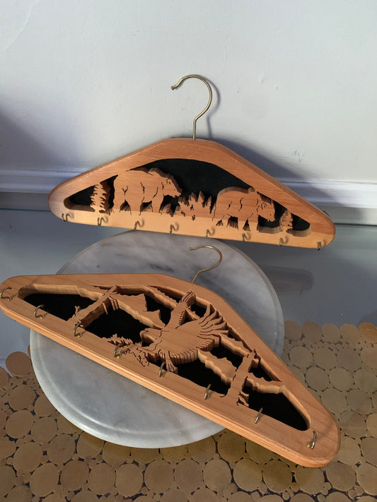 Pair of Hand Carved Eagle & Bear Wall Decor Hangers with Hooks