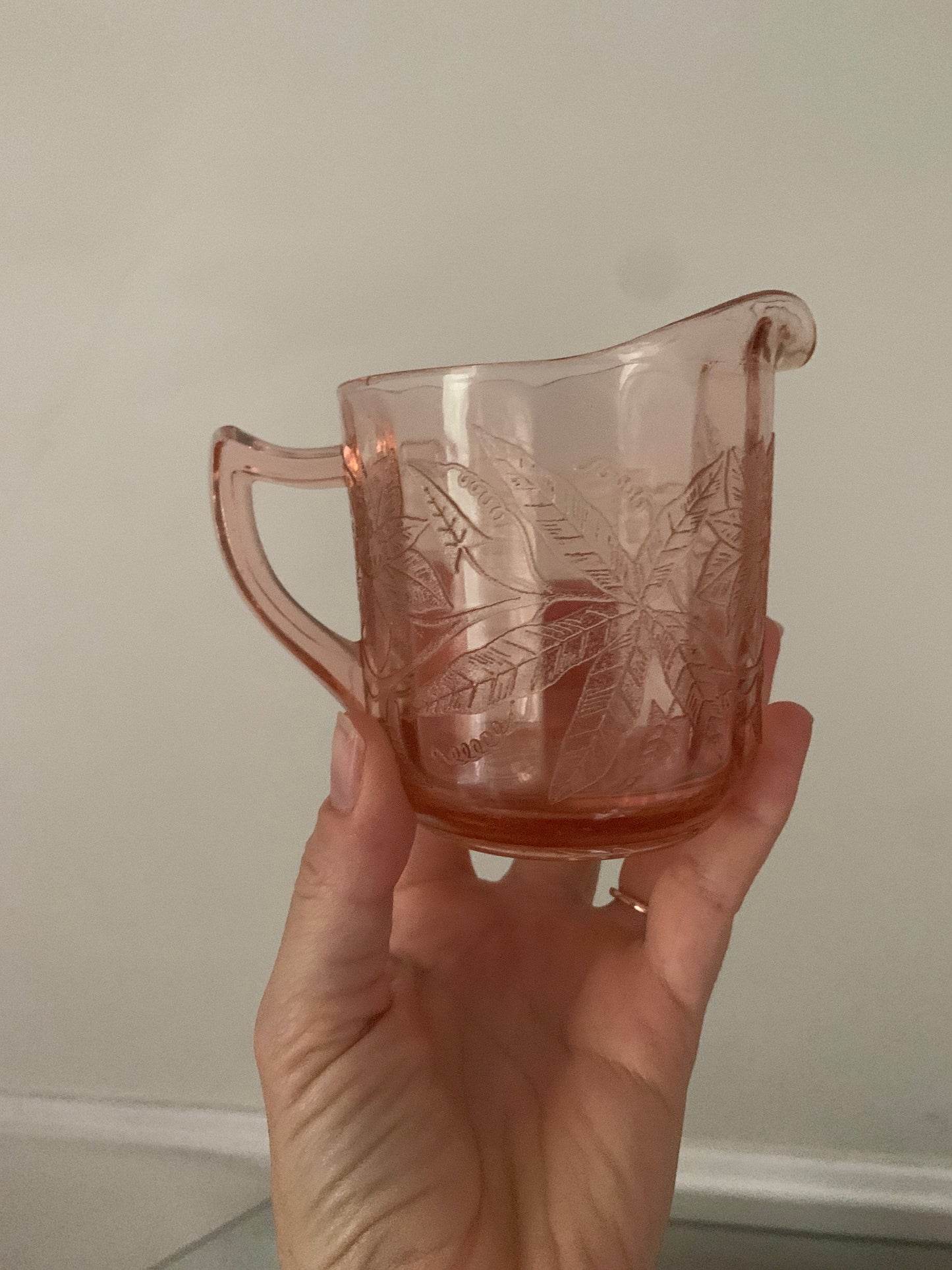 Vintage Etched Clear Pink Cream and Sugar Set