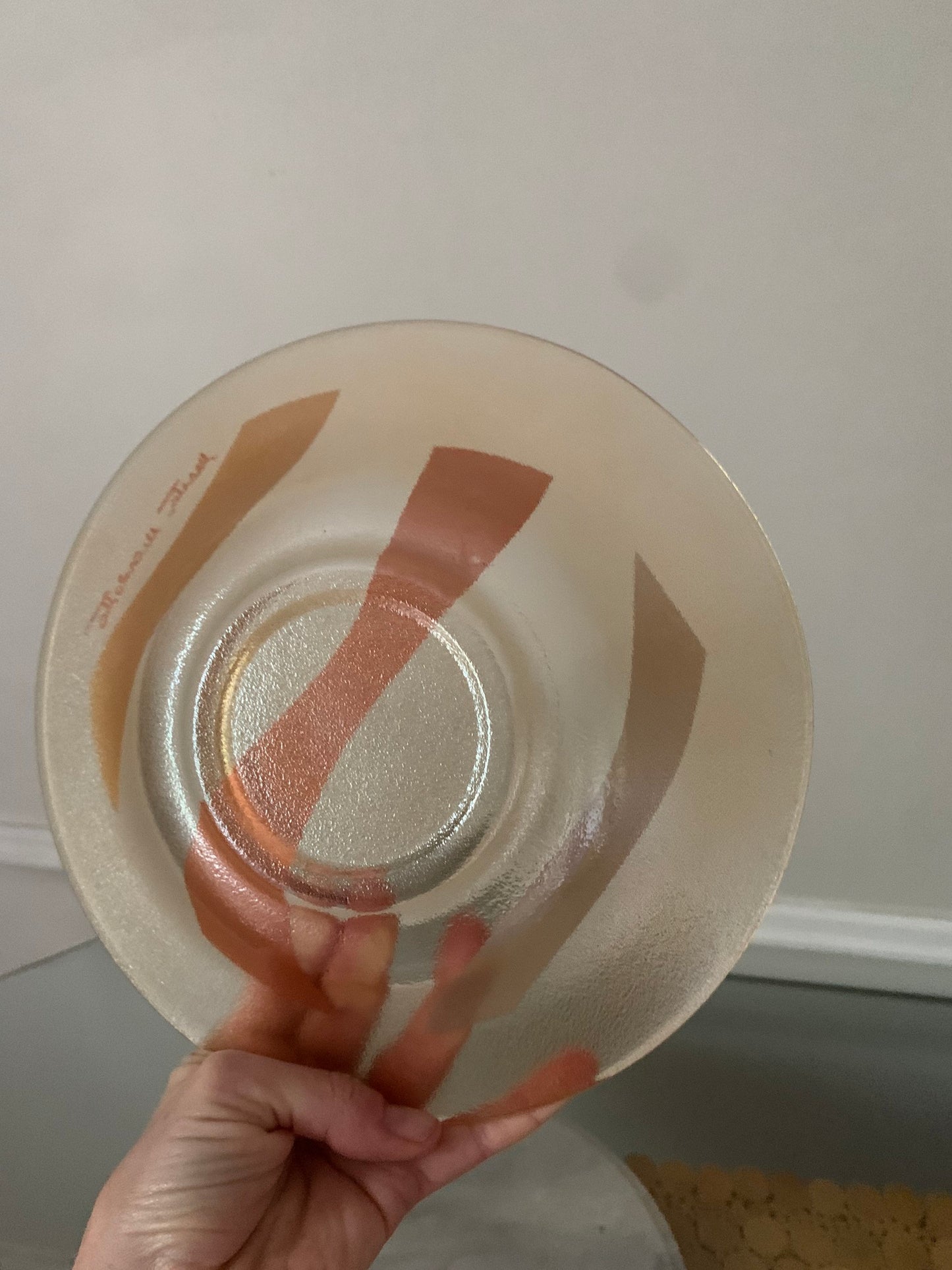 Retro Medium Textured Peach Lustre Bowl with Metallic Stripes