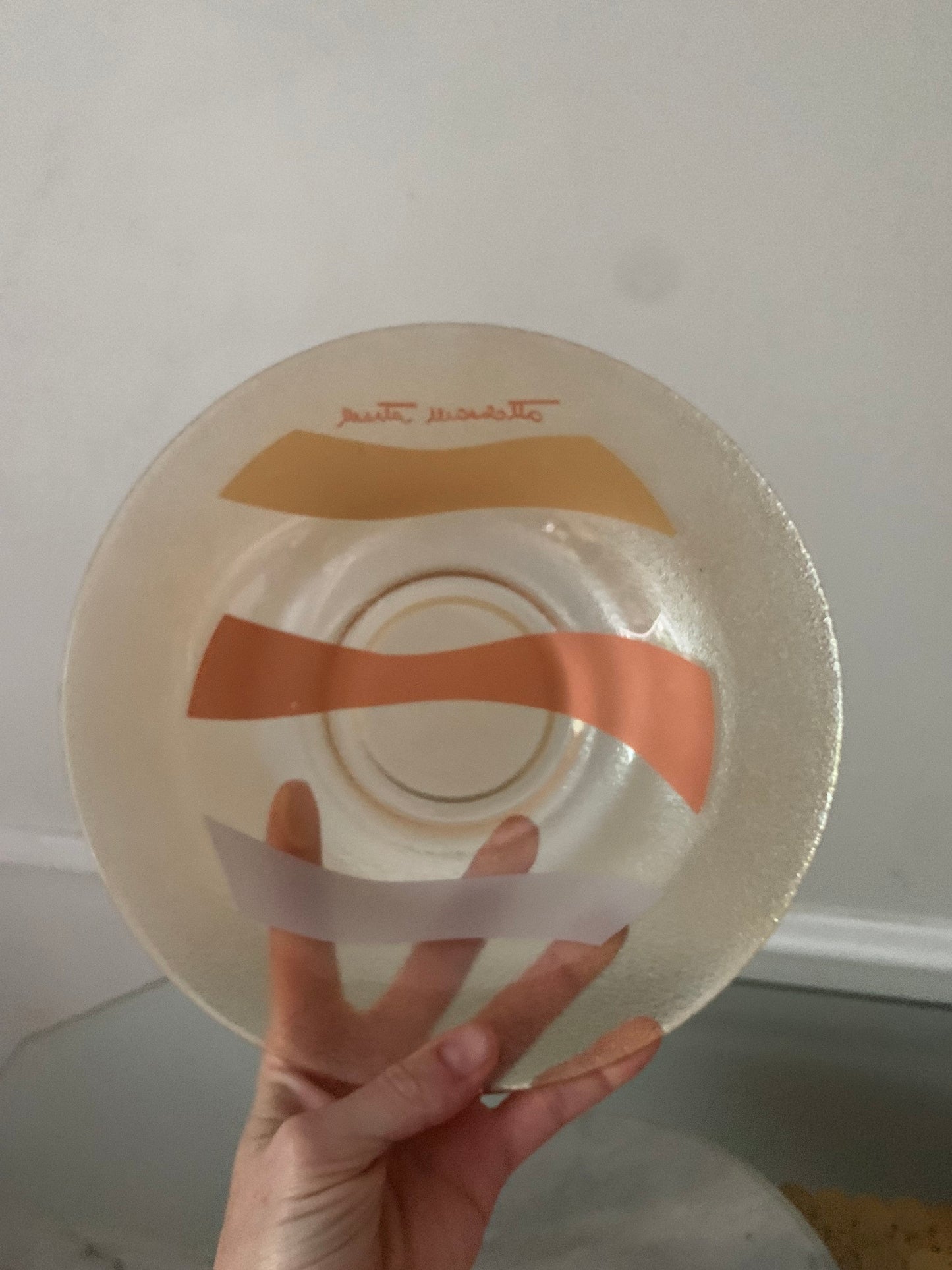 Retro Medium Textured Peach Lustre Bowl with Metallic Stripes