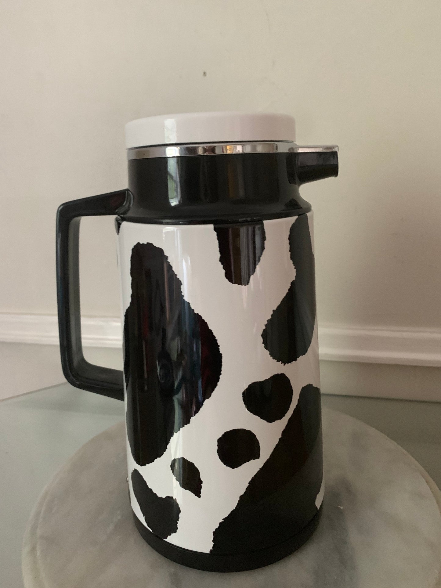 Retro A.K. Das & Company Stainless Cow Print Hot/Cold Thermos Carafe Made in Taiwan