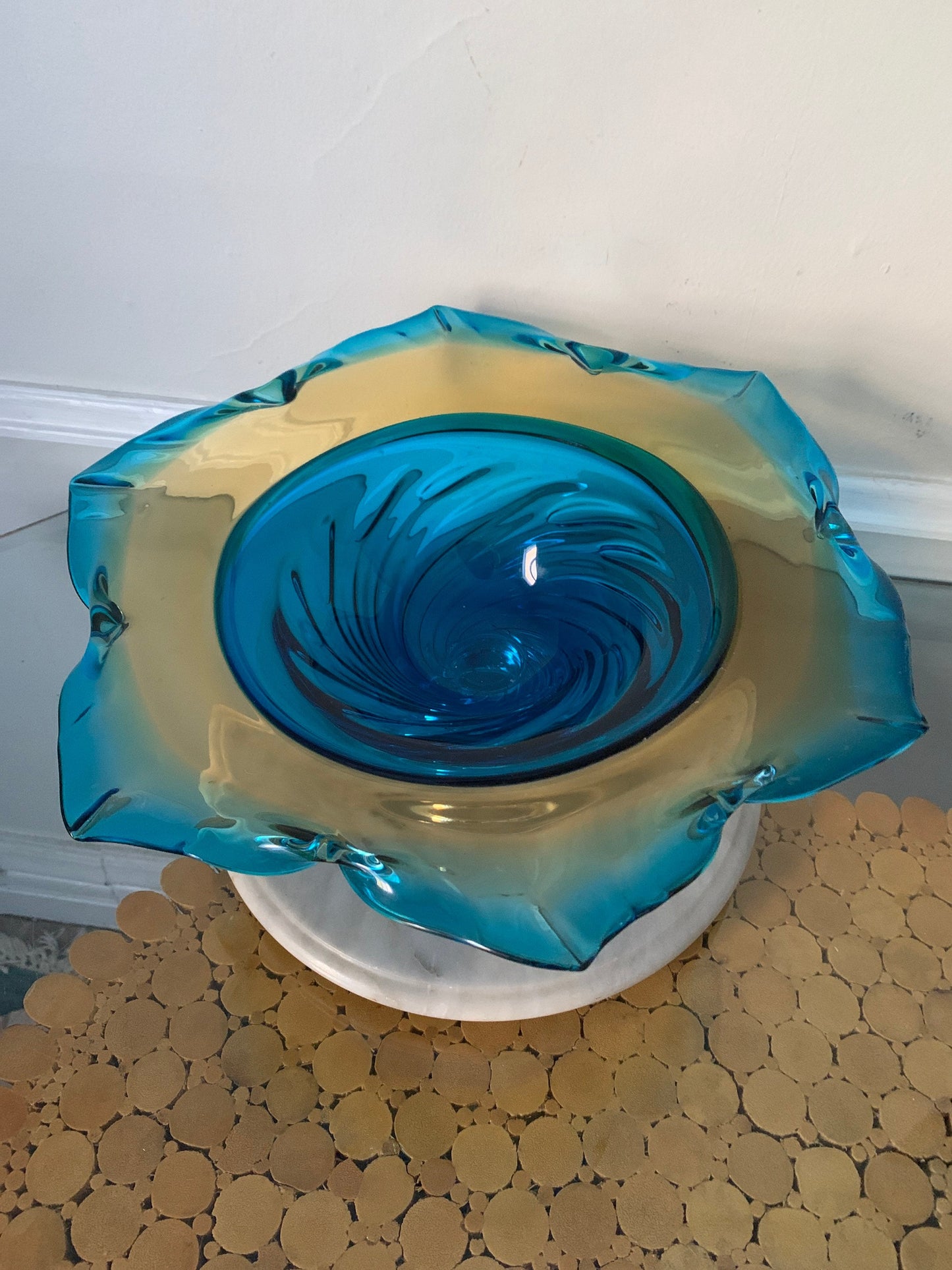 Vintage Textured Clear Glass Pedestal Bowl