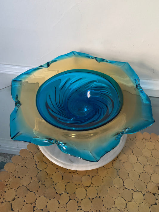 Vintage Textured Clear Glass Pedestal Bowl