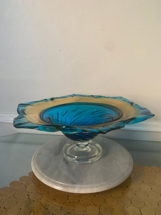 Vintage Textured Clear Glass Pedestal Bowl