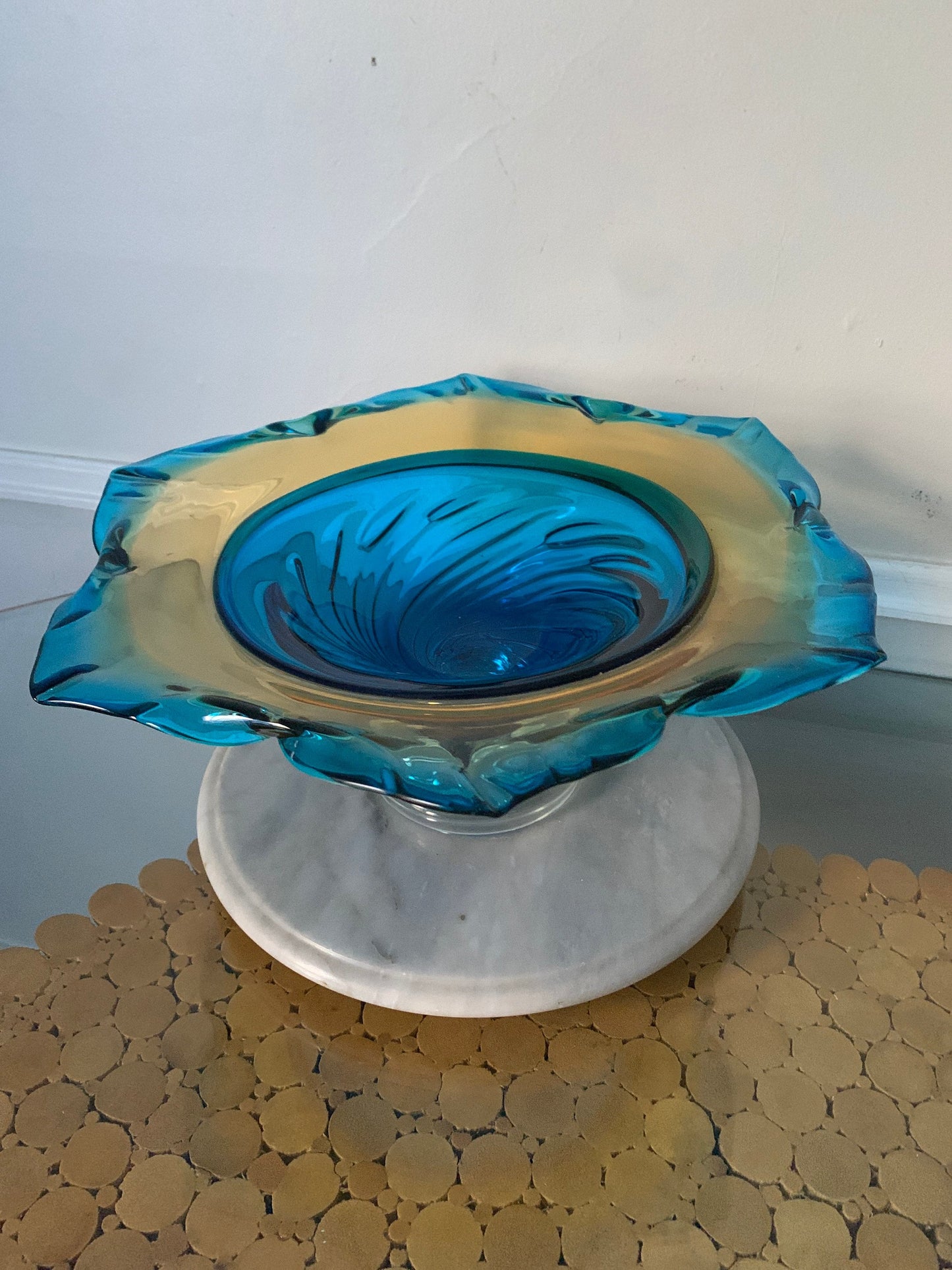 Vintage Textured Clear Glass Pedestal Bowl