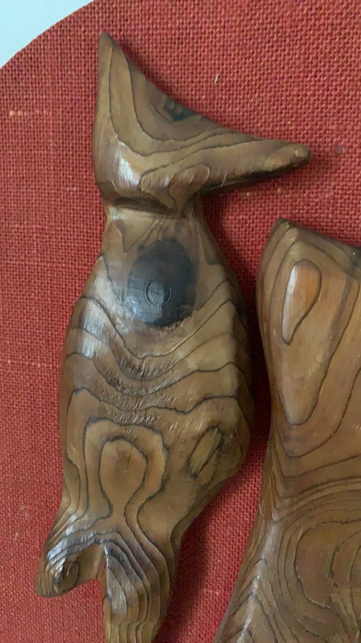 Vintage Rustic Carved Wood Bird with Orange Round Backdrop