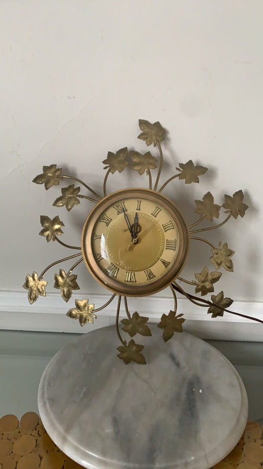 MCM United Brass Leaf Electric Wall Clock Made in Brooklyn USA Model 7
