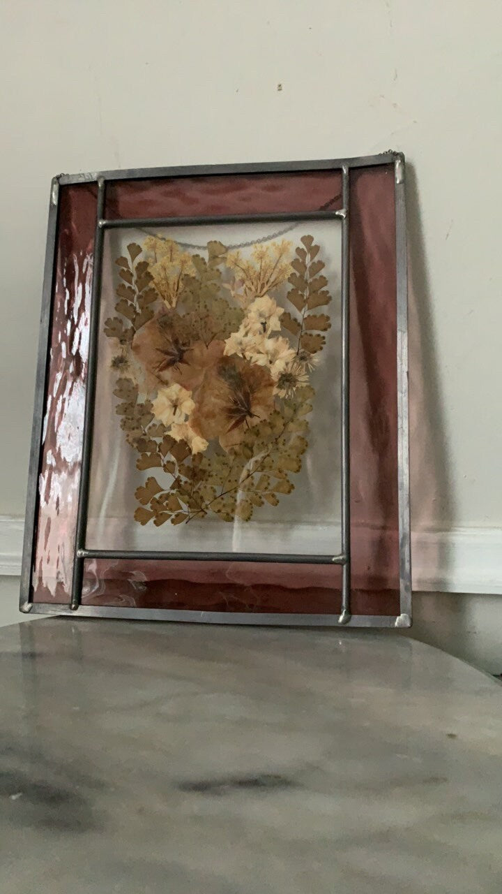 Medium Dried Flowers in Stained Glass Wall Hanging