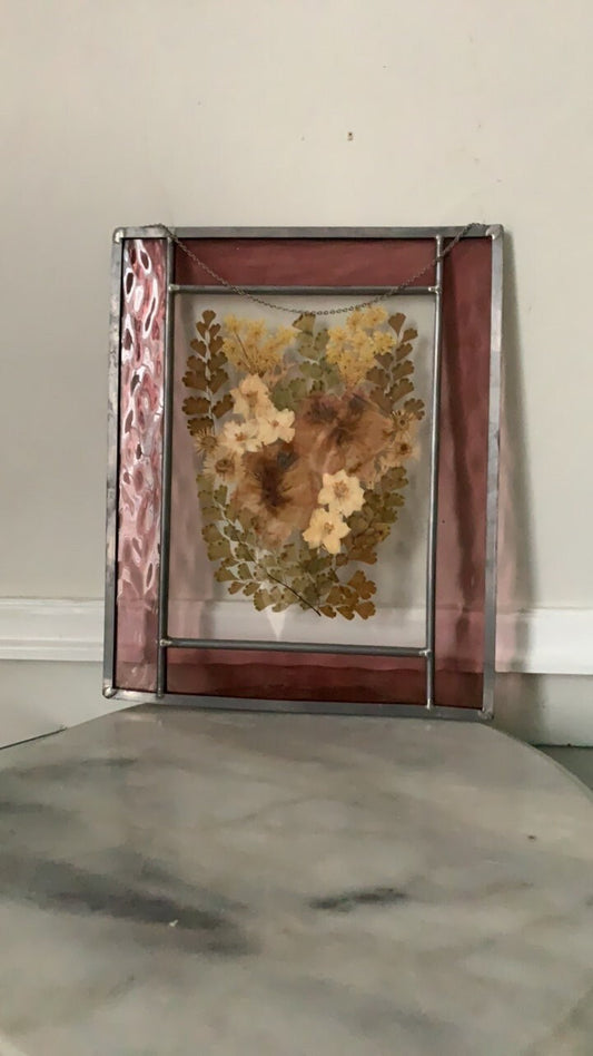 Medium Dried Flowers in Stained Glass Wall Hanging