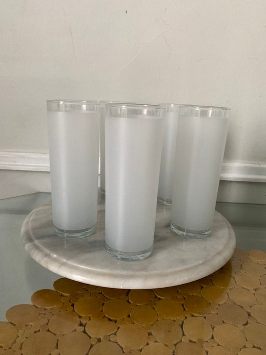 Vintage Set of 6 Tall Frosted Dominion White Tom Collins Tumblers